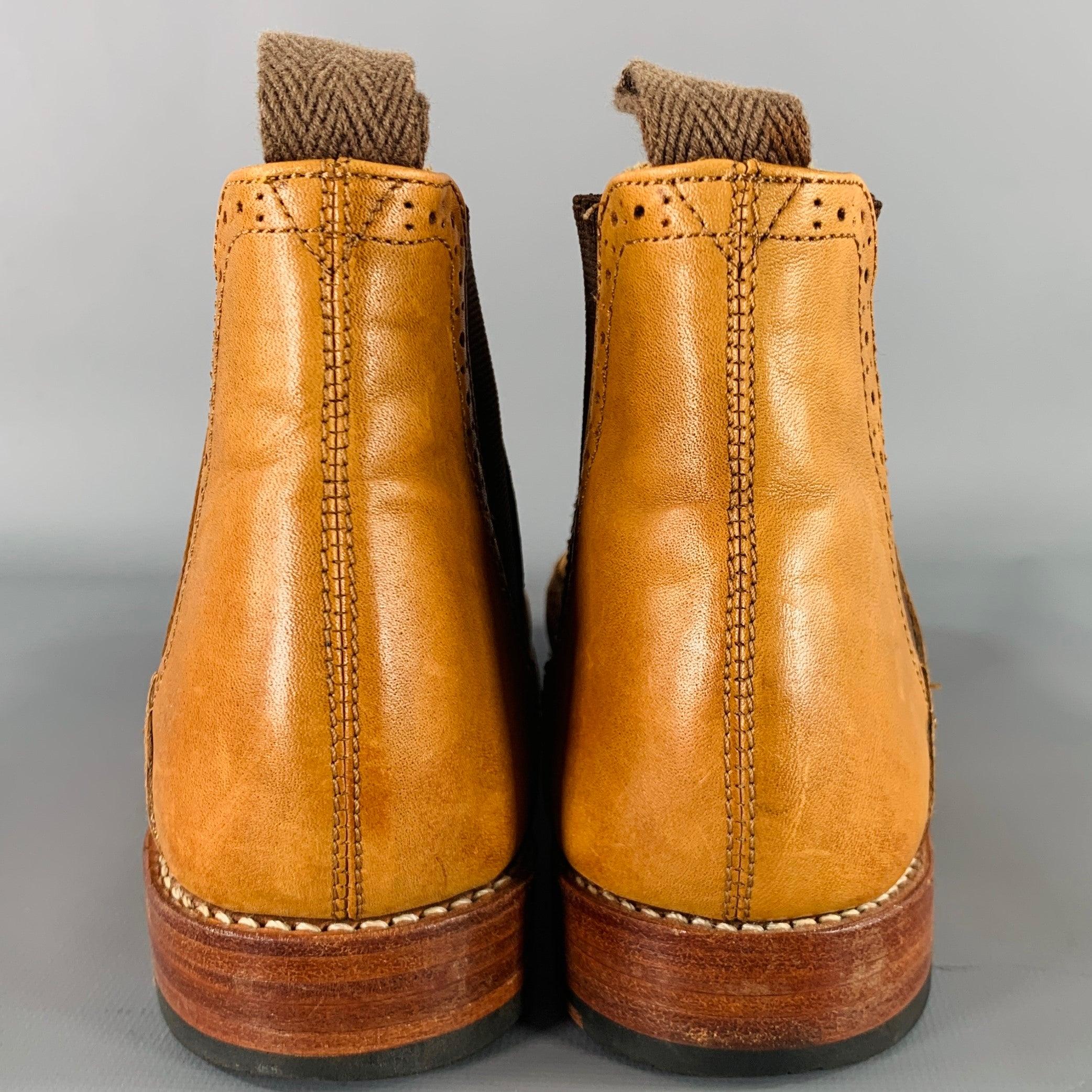 Orange GRENSON Size 7 Beige Leather Perforated Wingtip Chelsea Boots