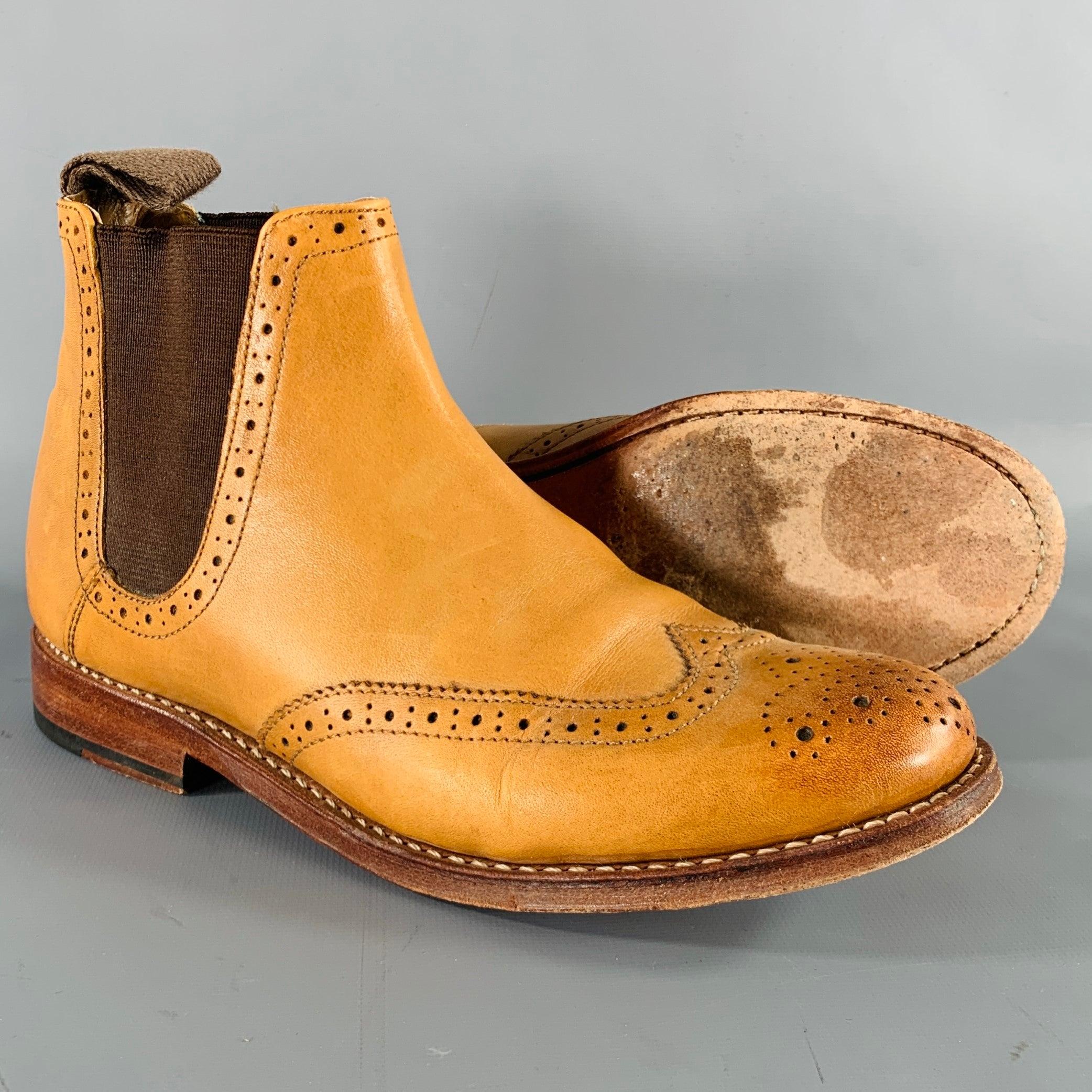 Women's GRENSON Size 7 Beige Leather Perforated Wingtip Chelsea Boots