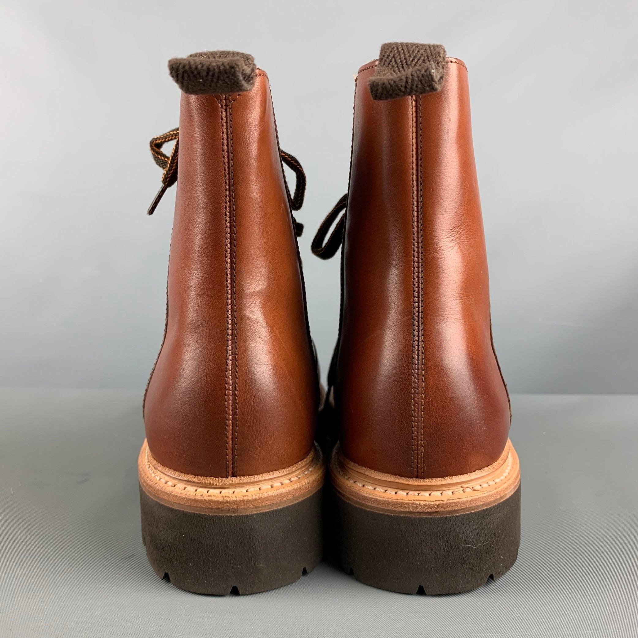 GRENSON Size 7 Brown Leather Lace Up Boots In Excellent Condition For Sale In San Francisco, CA