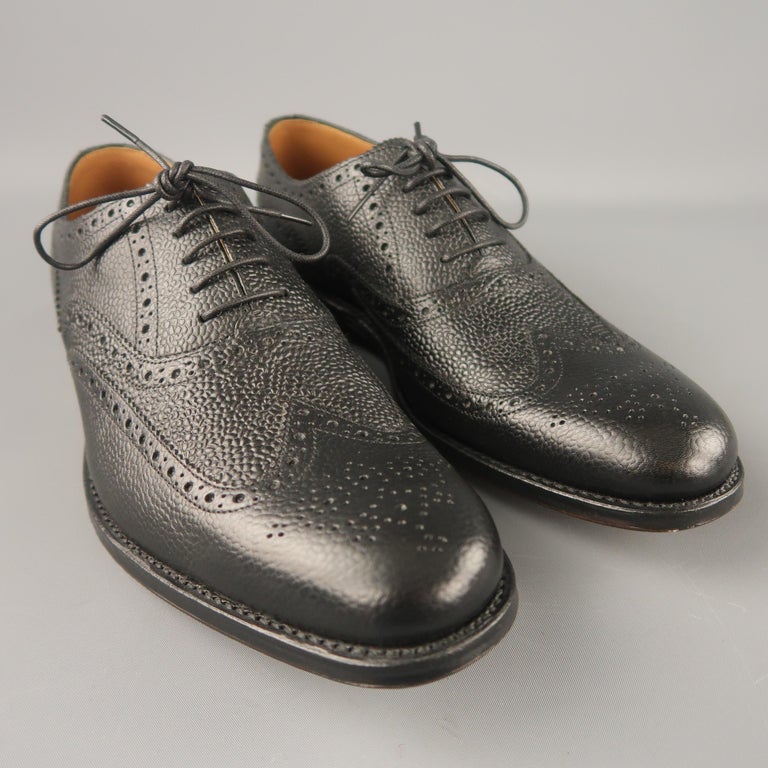 GRENSON Size 8 Black Perforated Leather Wingtip Lace Up at 1stDibs