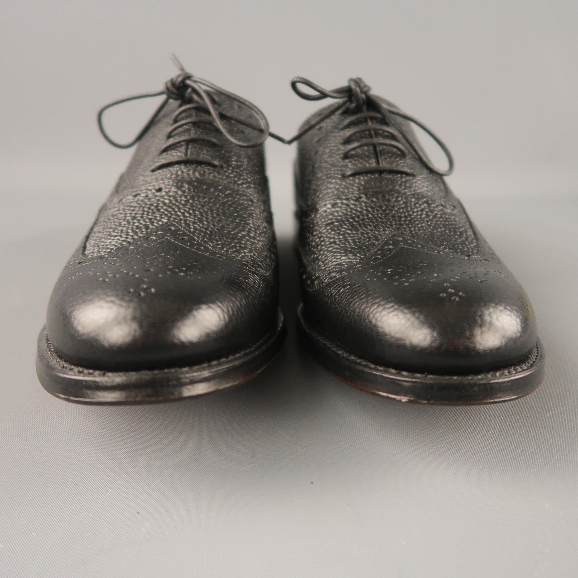 GRENSON Size 8 Black Perforated Leather Wingtip Lace Up In New Condition In San Francisco, CA