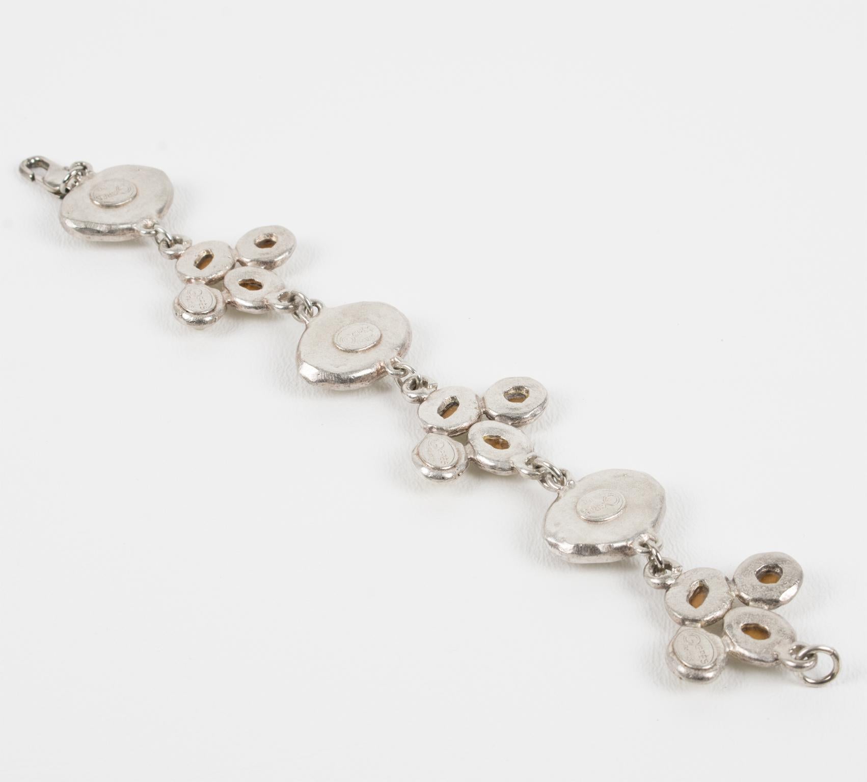 Madame Gres París Pulsera de eslabones plateados con cabujones de cristal esmerilado en Bueno estado para la venta en Atlanta, GA