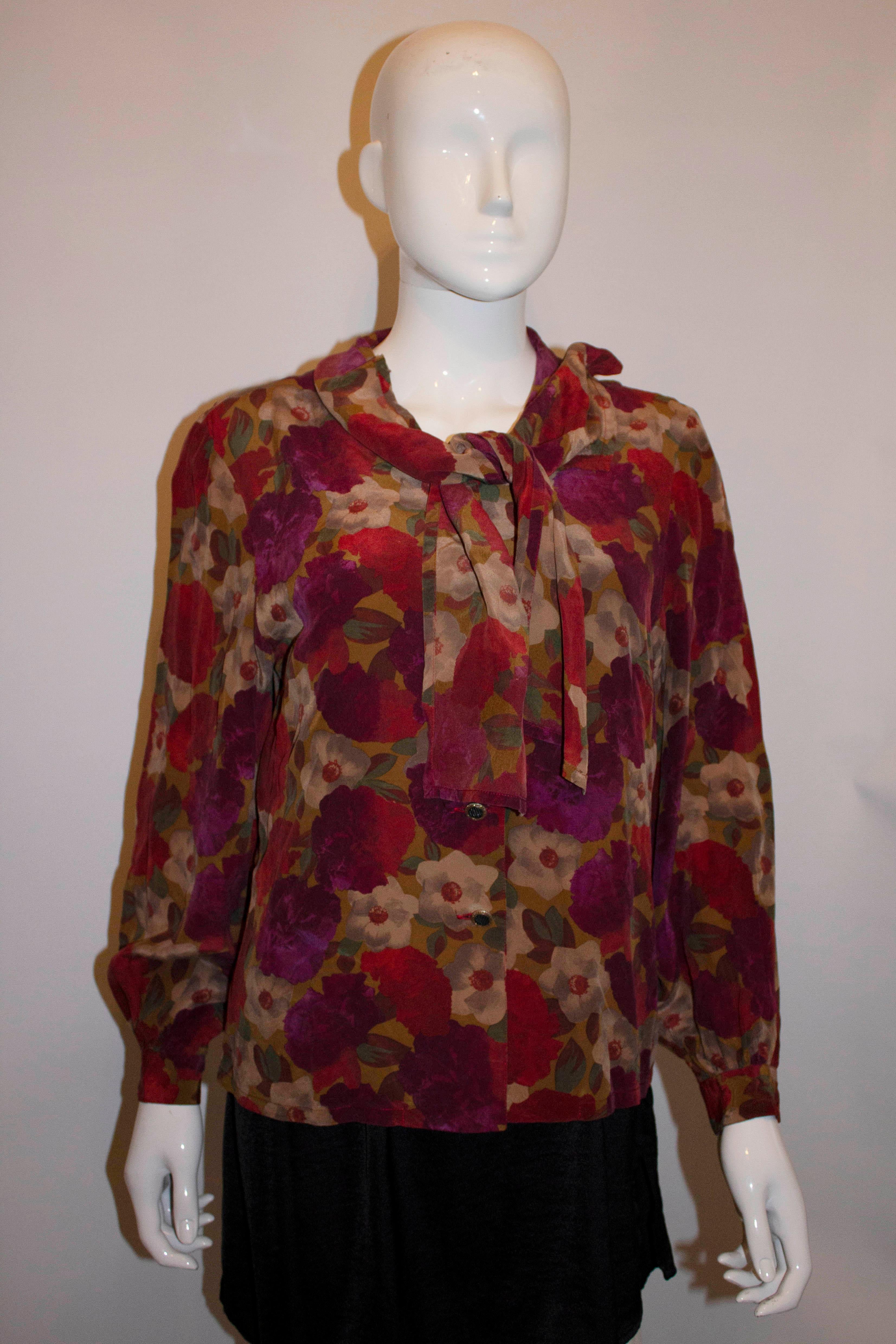 Gres Paris Floral Silk Blouse In Good Condition For Sale In London, GB