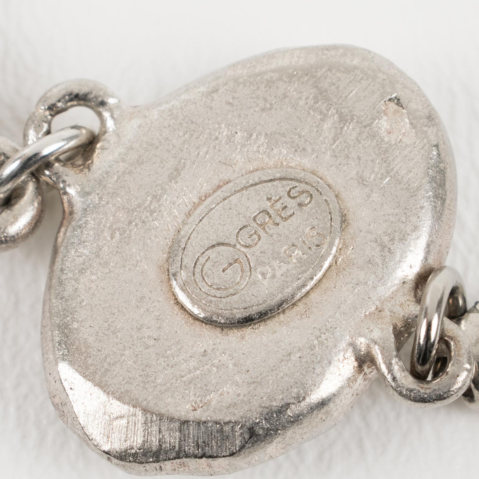 Gres Paris Bracelet à maillons en métal argenté avec cabochons en verre dépoli en vente 2