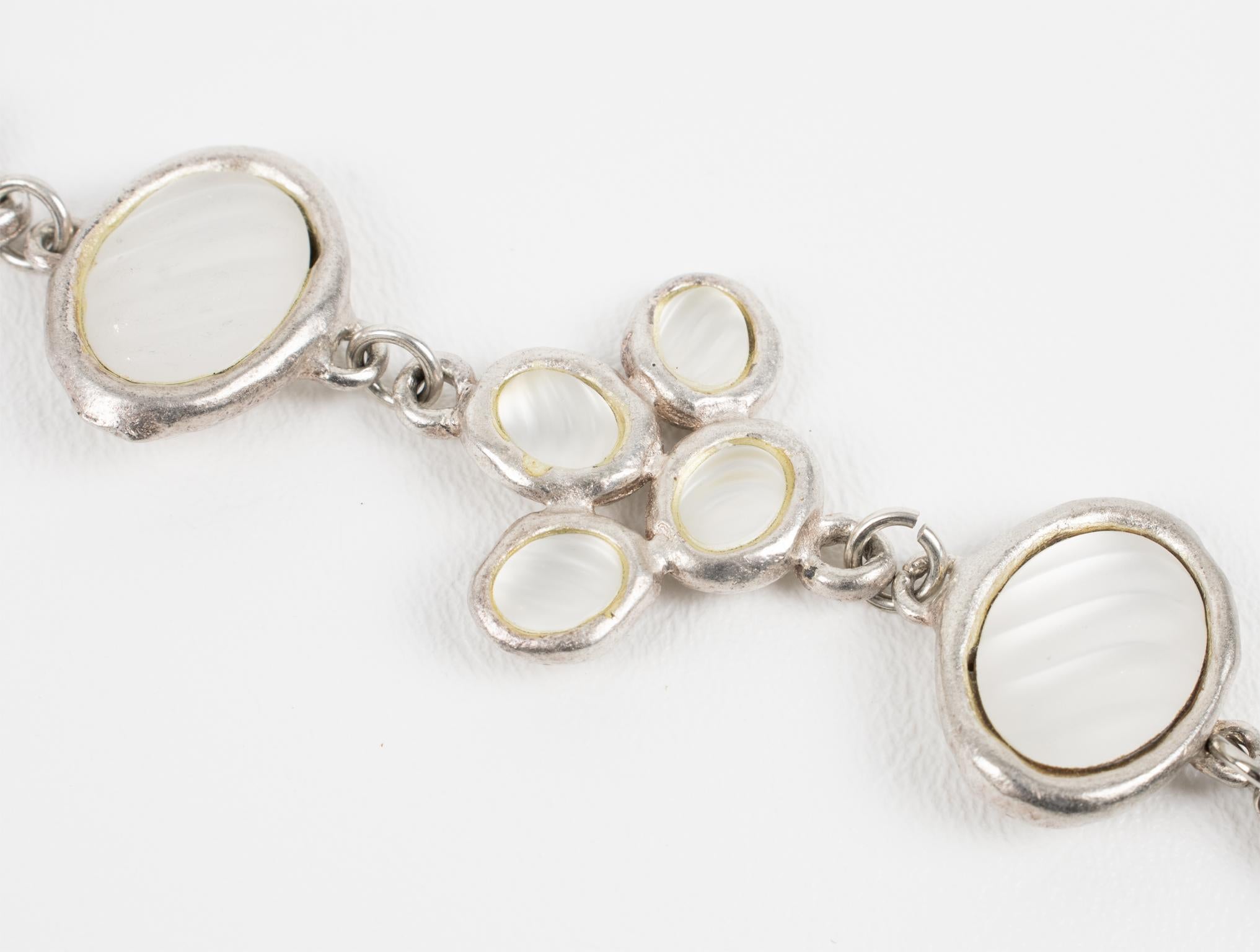 Gres Paris Link Bracelet Silvered Metal with Frosted Glass Cabochons For Sale 3