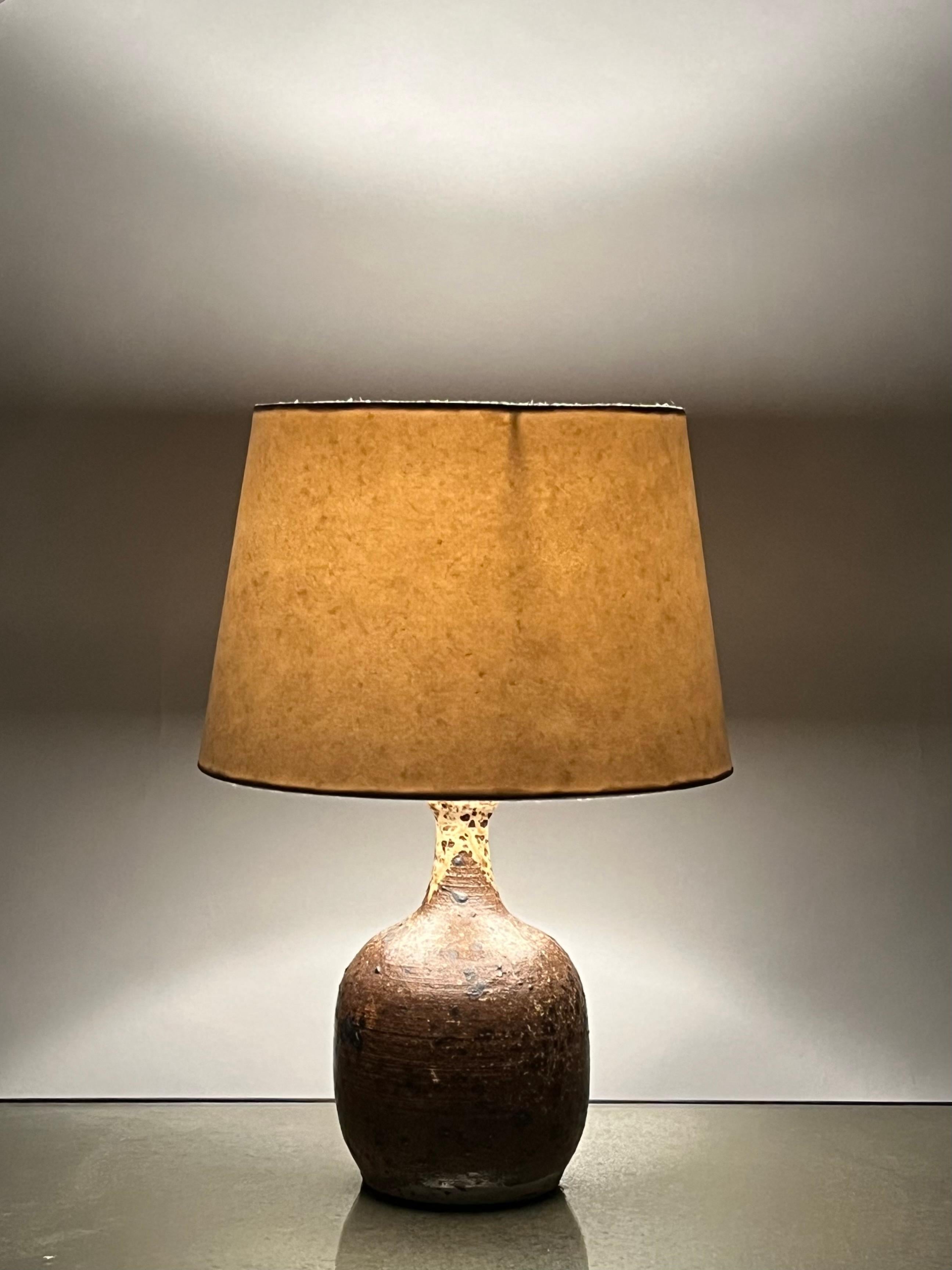Grès Pyrité Glazed Stoneware Lamp by La Borne Pottery, France  In Excellent Condition For Sale In Los Angeles, CA