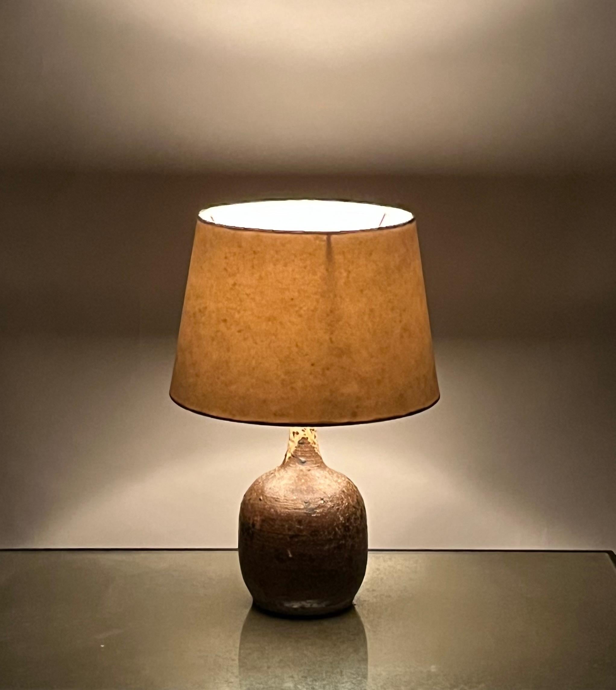 Late 20th Century Grès Pyrité Glazed Stoneware Lamp by La Borne Pottery, France  For Sale