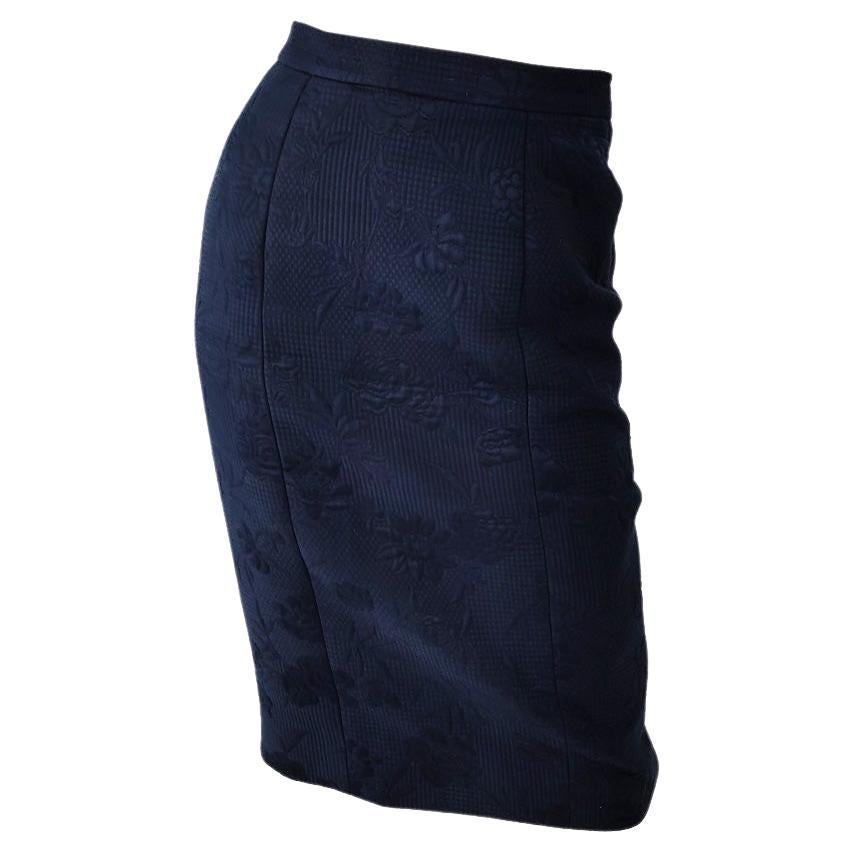 Grés Vintage Womens Navy Blue Matelassé Skirt, 1980s