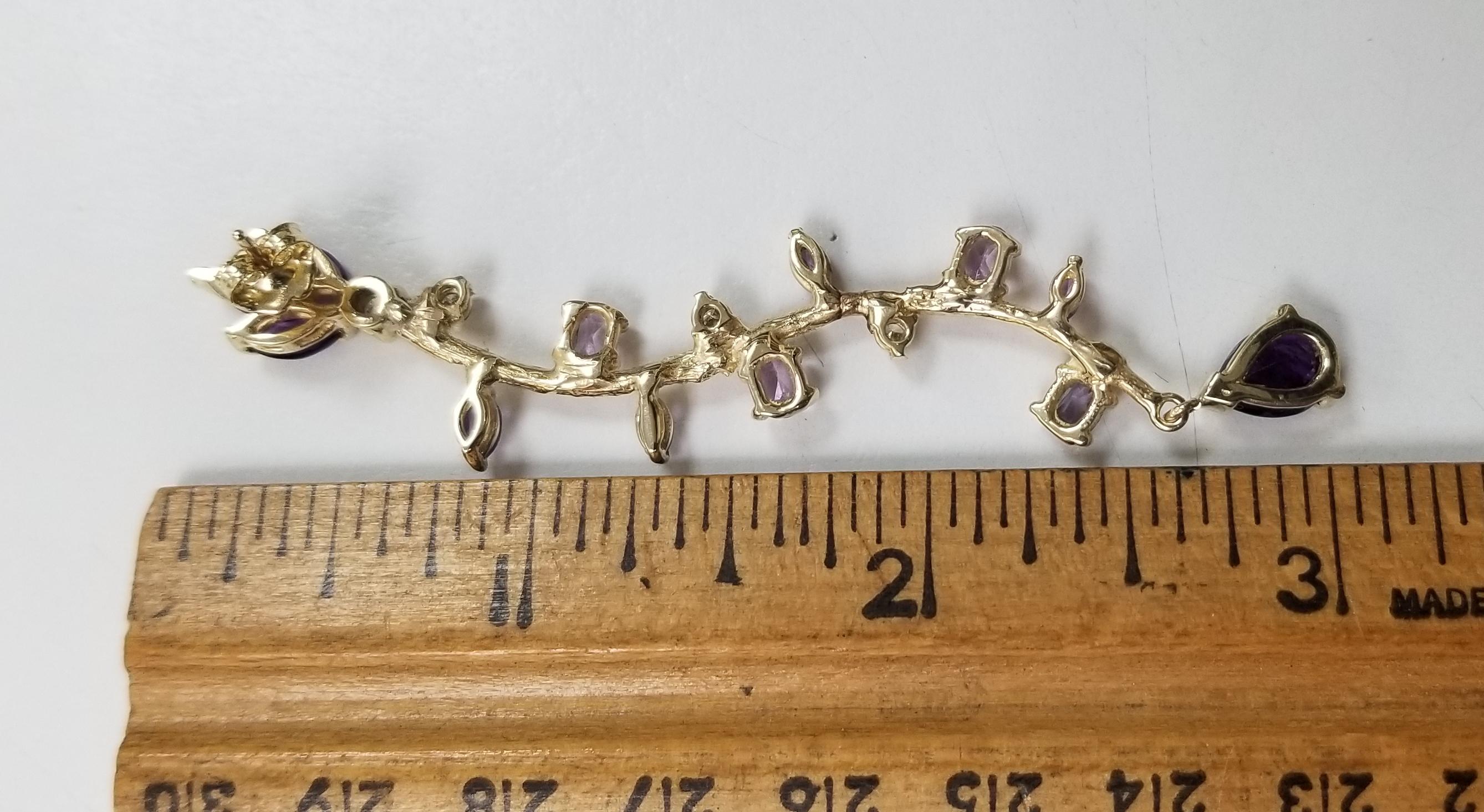 Gresha 14 Karat Yellow Gold Amethyst and Diamond Dangle Earrings In New Condition For Sale In Los Angeles, CA