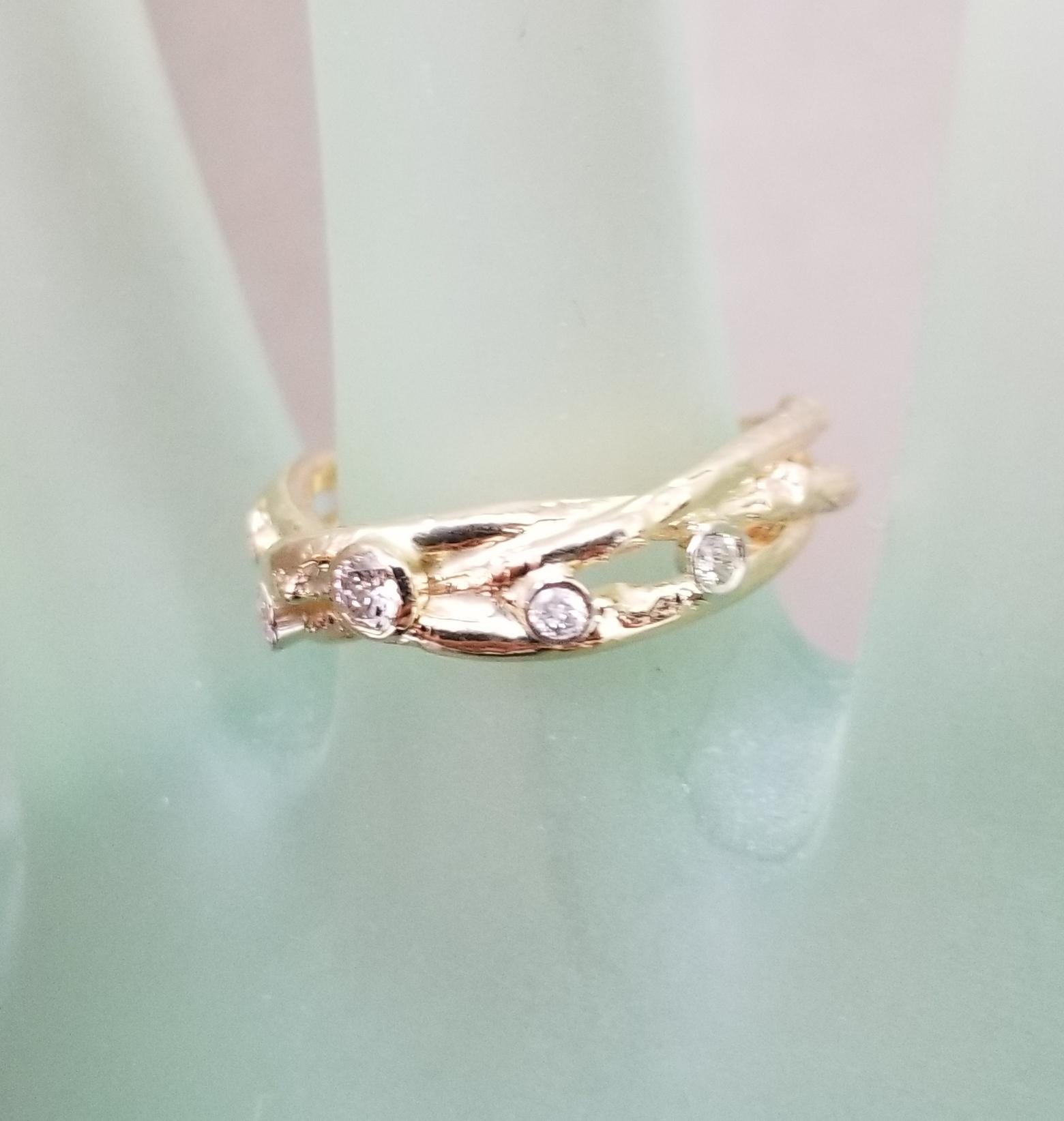 Women's or Men's Gresha signature bark design Diamond Wedding Bark Woven Ring For Sale