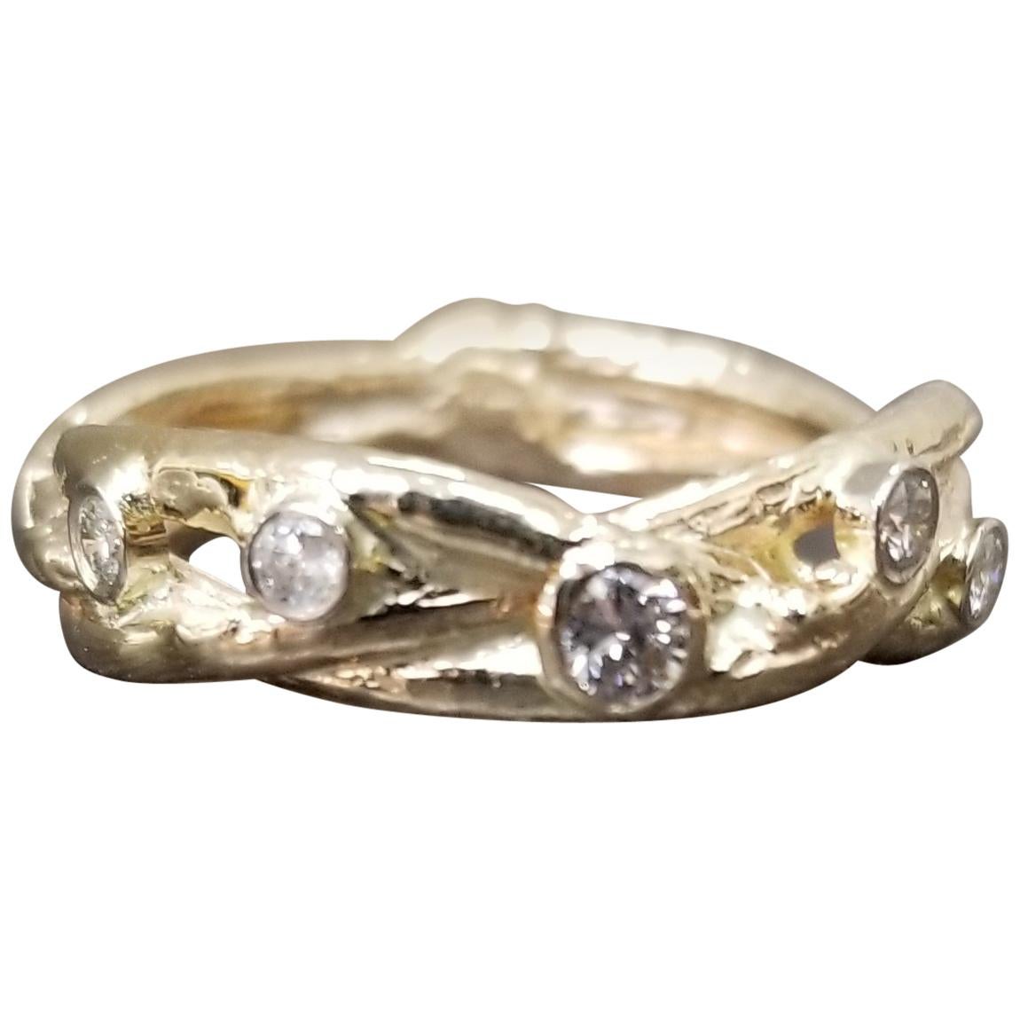 Gresha signature bark design Diamond Wedding Bark Woven Ring