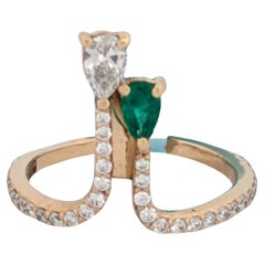 Greta 14k Yellow Gold Emerald Ring 1/4 ct Teardrop Diamond Emerald Paved