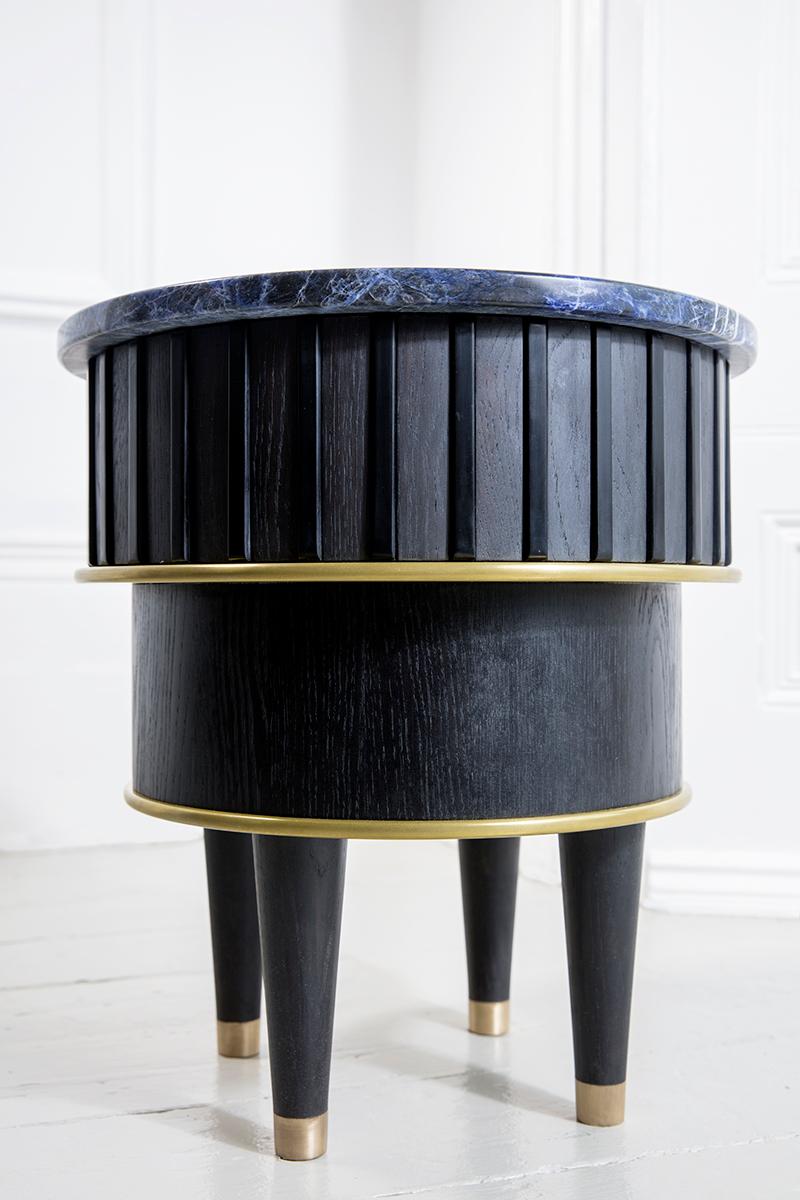 English Greta Bleached Oak, Brass, Corian and Pink Onyx Side Table by Felice James For Sale