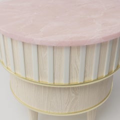 Greta Bleached Oak, Brass, Corian and Pink Onyx Side Table by Felice James