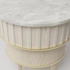 Greta Bleached Oak Brass Corian and White Onyx Side Table by Felice James