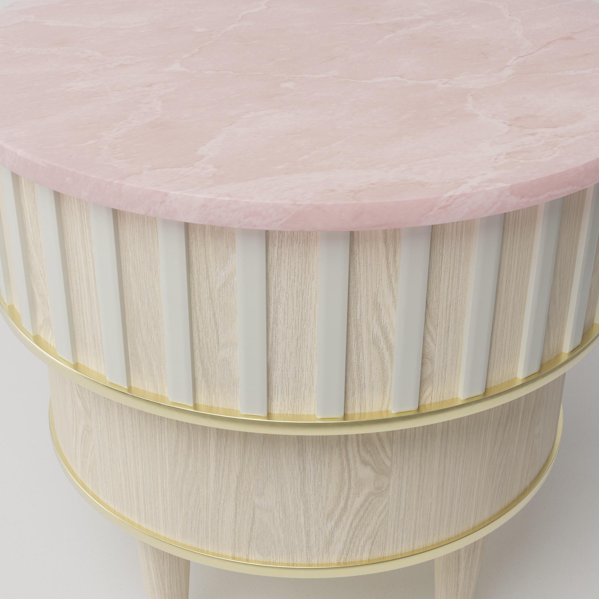 Greta Bleached Oak Brass Corian and White Onyx Side Table by Felice James In New Condition For Sale In London, GB