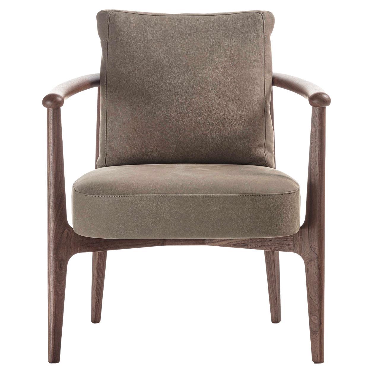 Greta Canaletto Gray Leather Chair With Arms For Sale