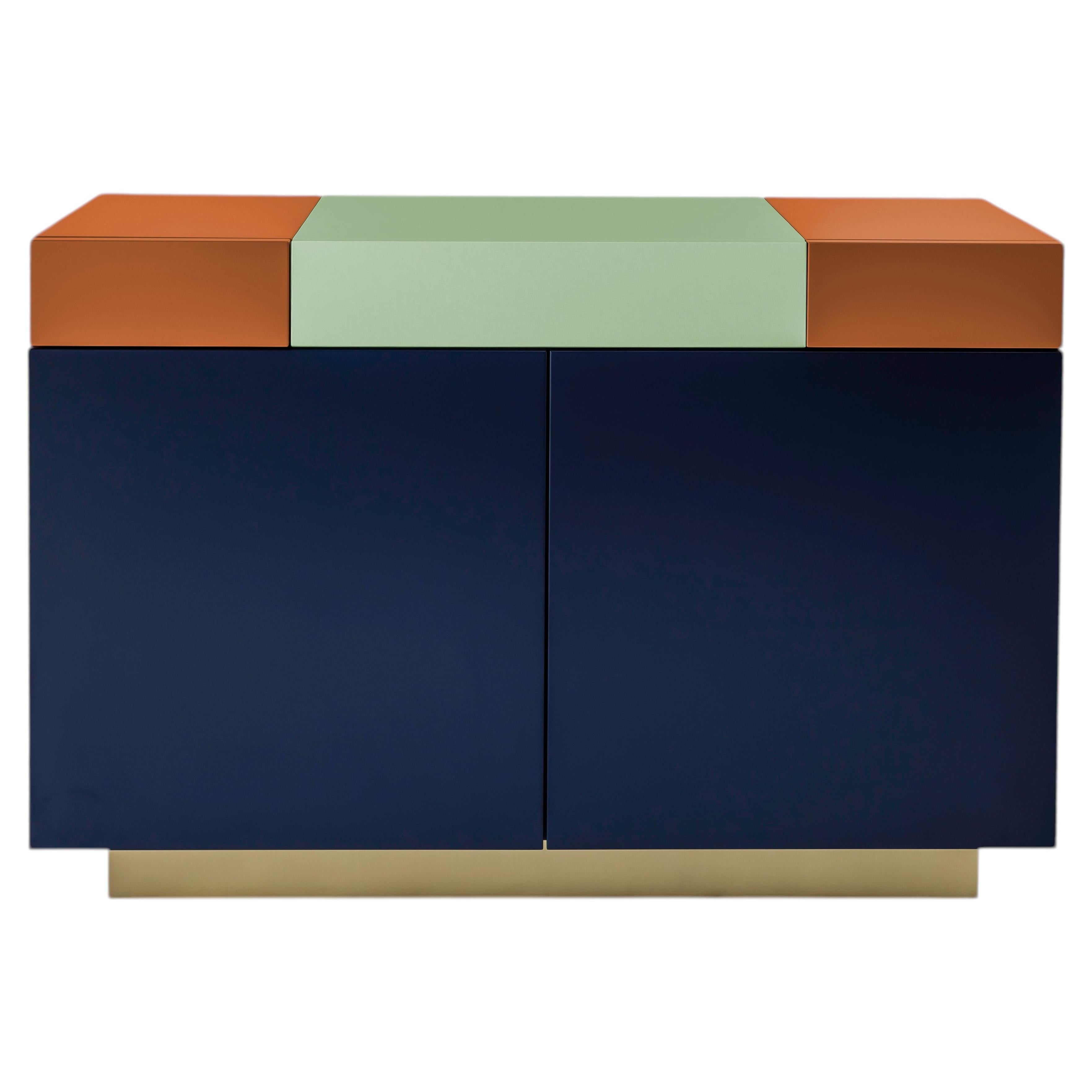 Greta Storage Cabinet, Handcrafted Furniture, Italian Lacquer & Brass For Sale