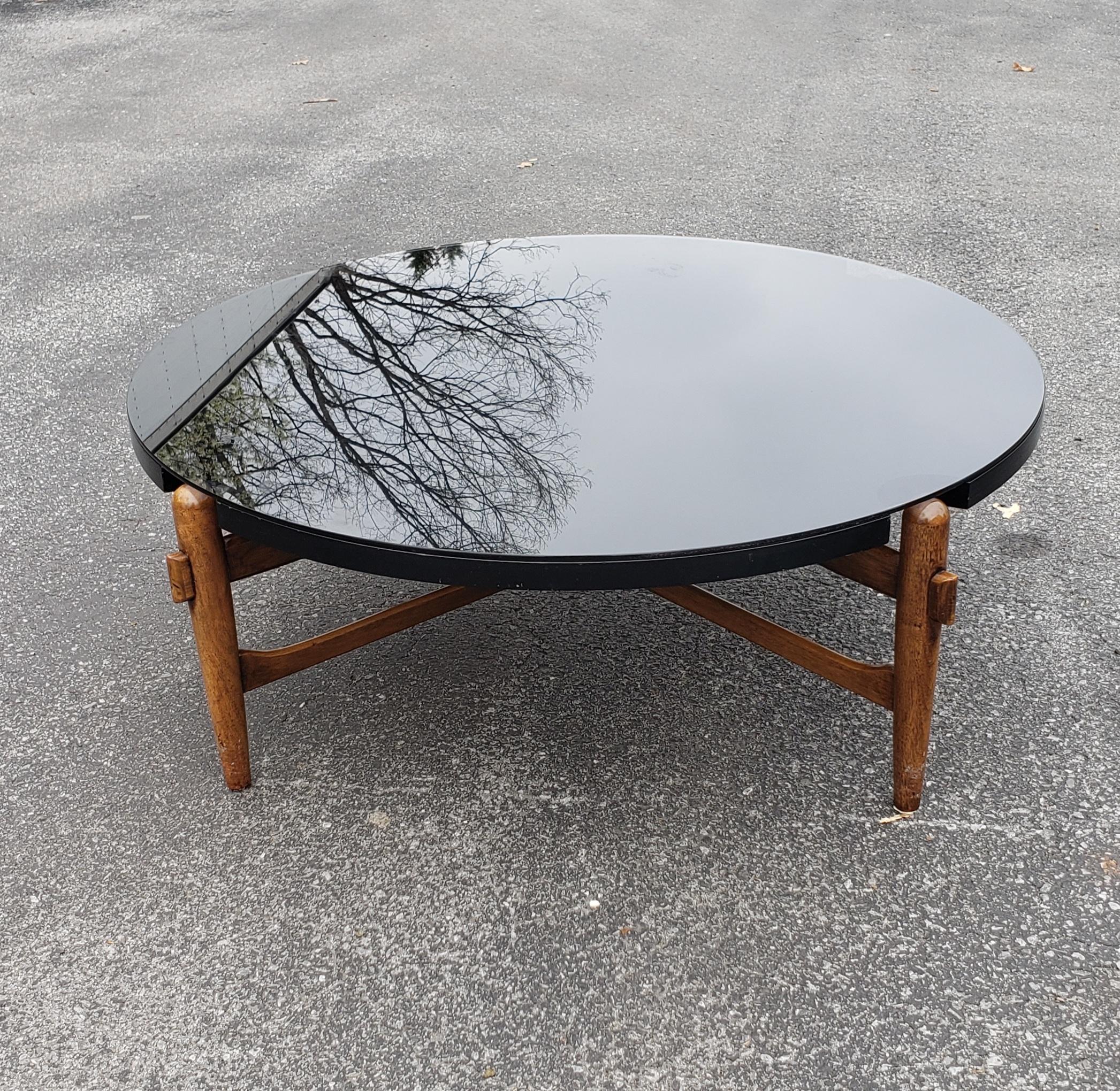 Other Greta Grossman Danish Modern Walnut with Laminate and Glass Top Coffee Table For Sale