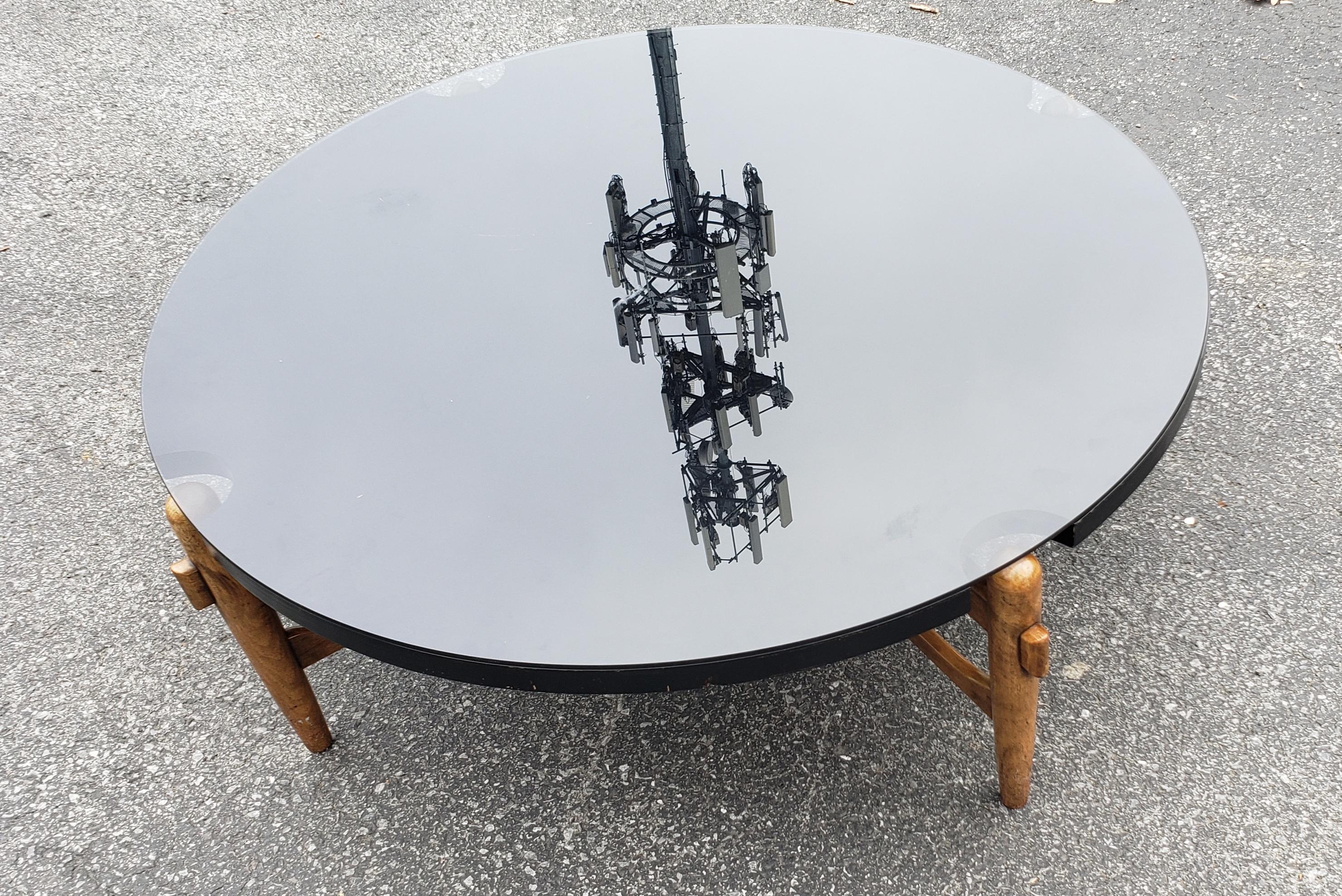Greta Grossman Danish Modern Walnut with Laminate and Glass Top Coffee Table In Good Condition In Germantown, MD