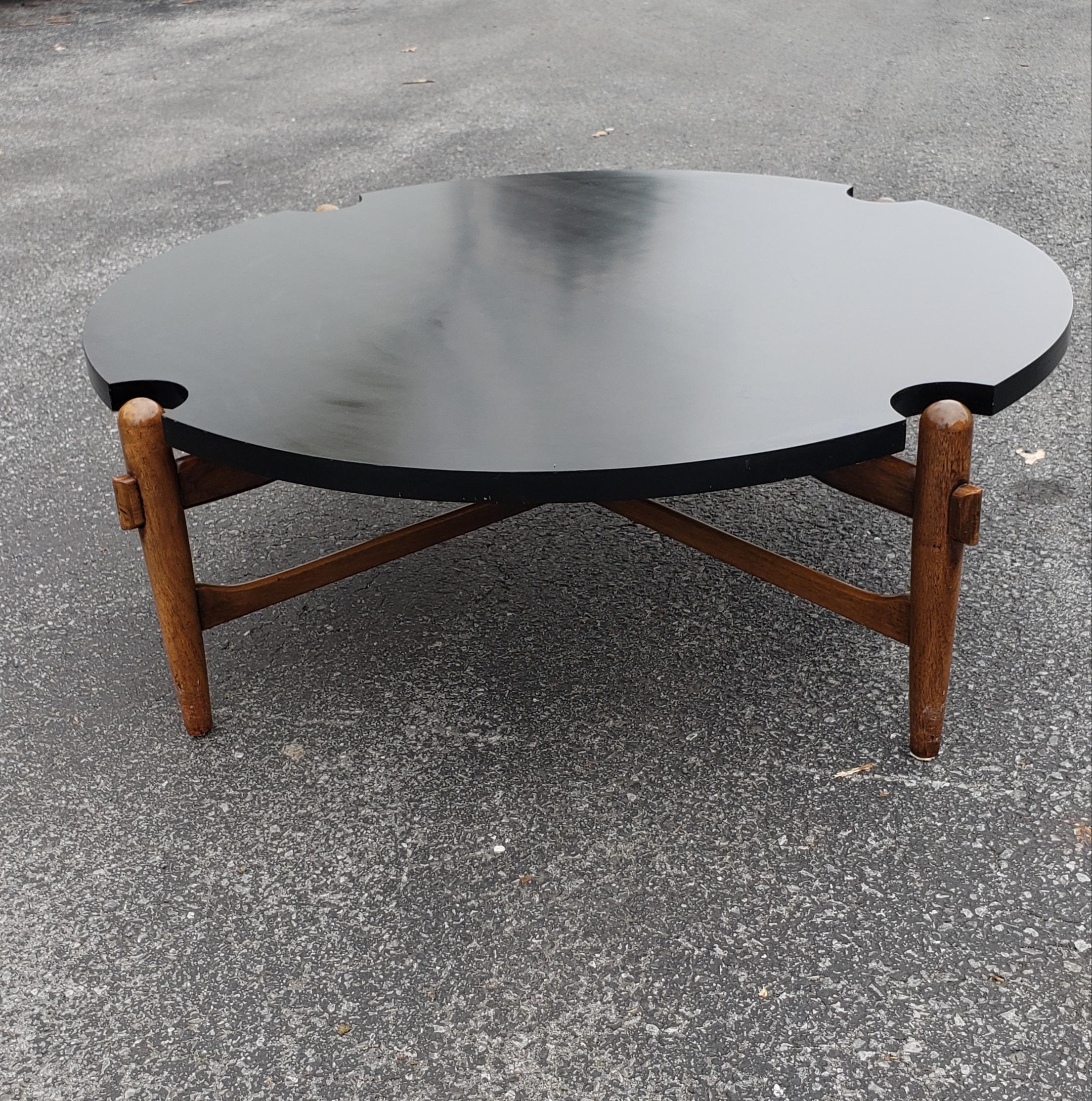 Greta Grossman Danish Modern Walnut with Laminate and Glass Top Coffee Table For Sale 1