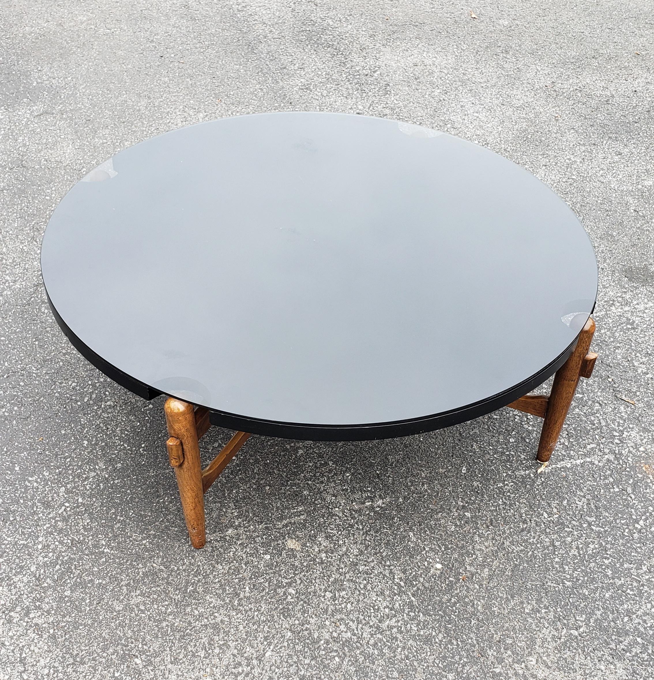 Greta Grossman Danish Modern Walnut with Laminate and Glass Top Coffee Table For Sale 3
