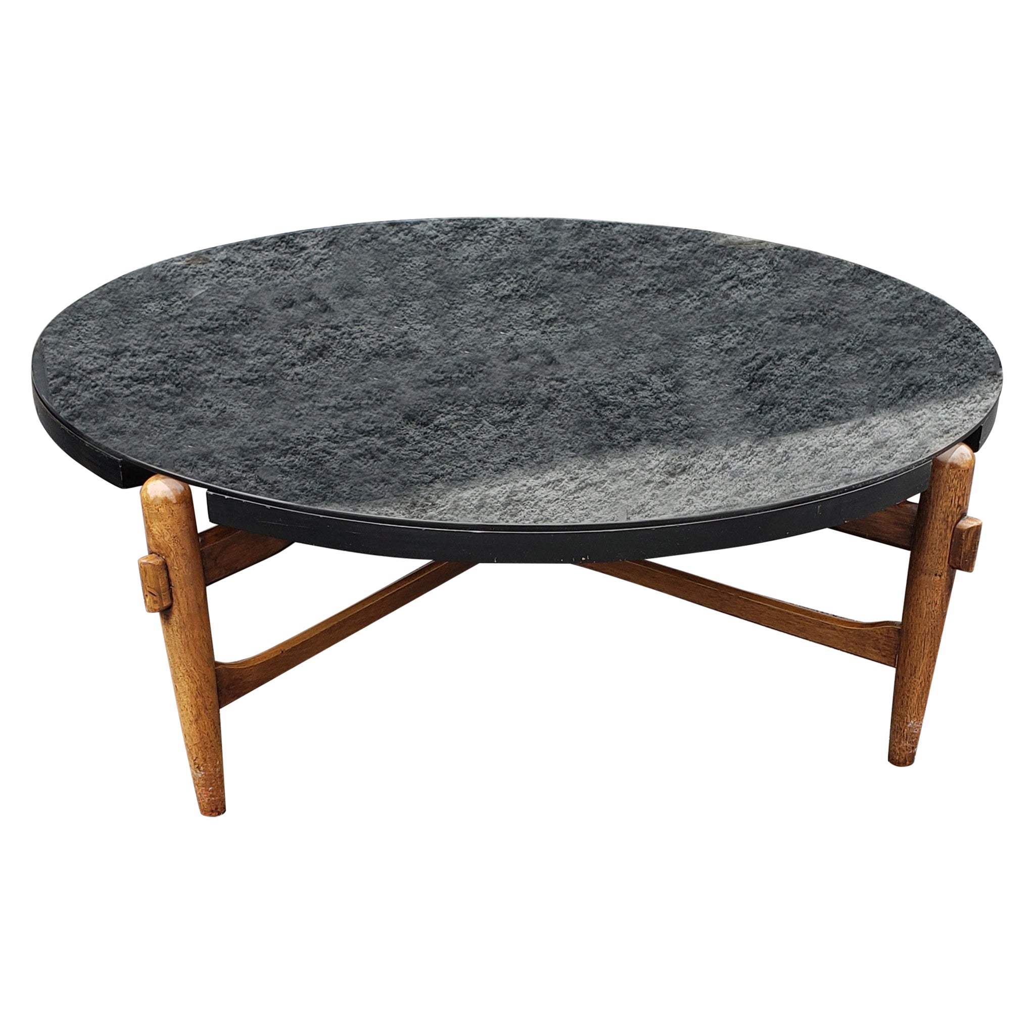 Greta Grossman Danish Modern Walnut with Laminate and Glass Top Coffee Table