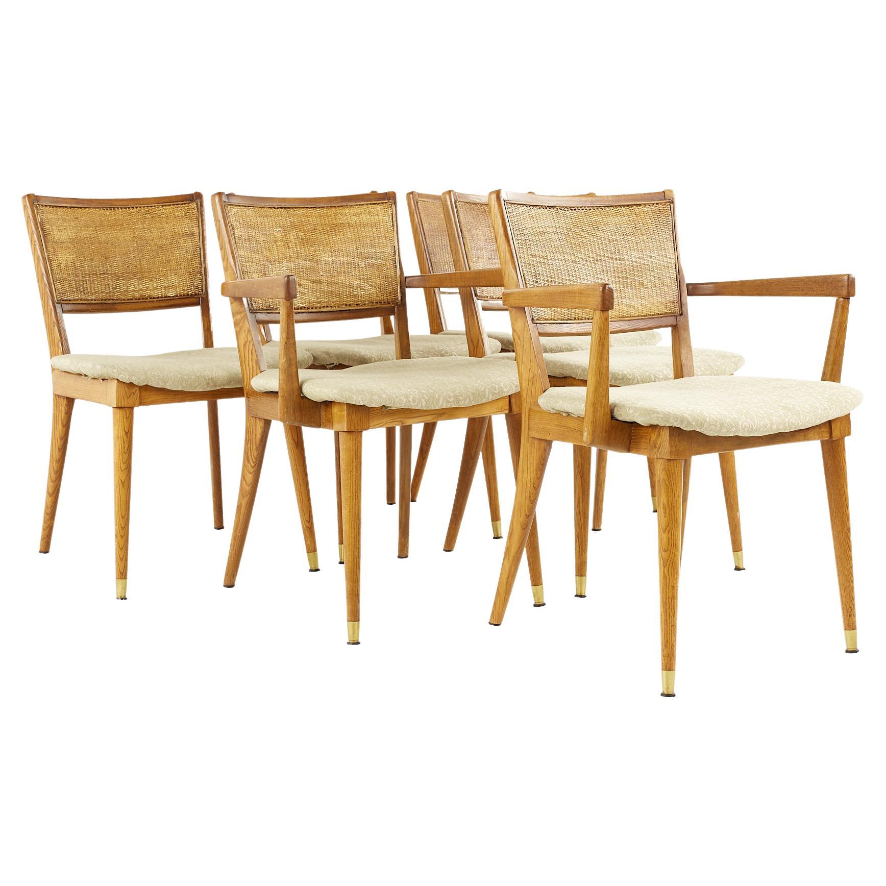 Greta Grossman for Glen of California Mid Century Caned Dining Chairs, Set of 6