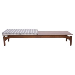 Greta Grossman for Glenn of California Walnut and Grey Upholstered 1960s Bench