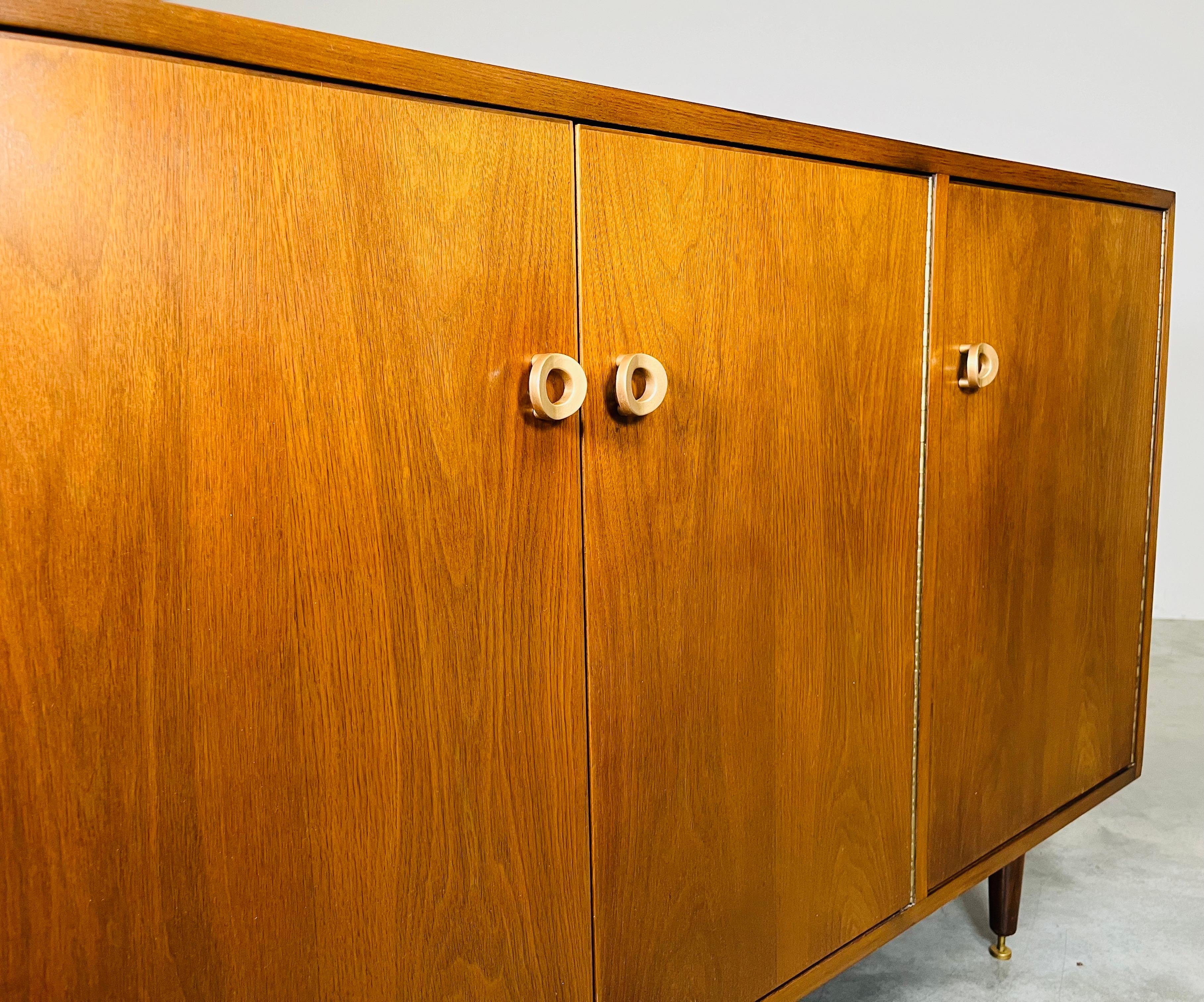 Brass Greta Grossman for Glenn of California Walnut Buffet Or Credenza
