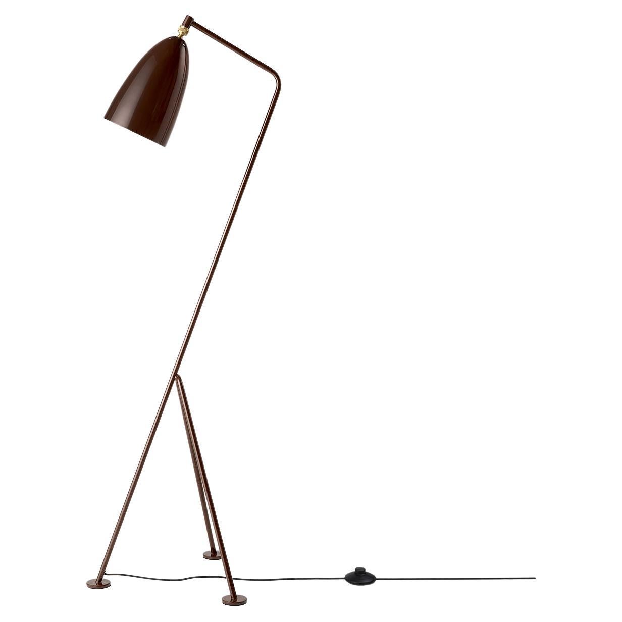 Stehlampe „Grashüpfer“ von Greta Grossman, braun und glänzend im Angebot