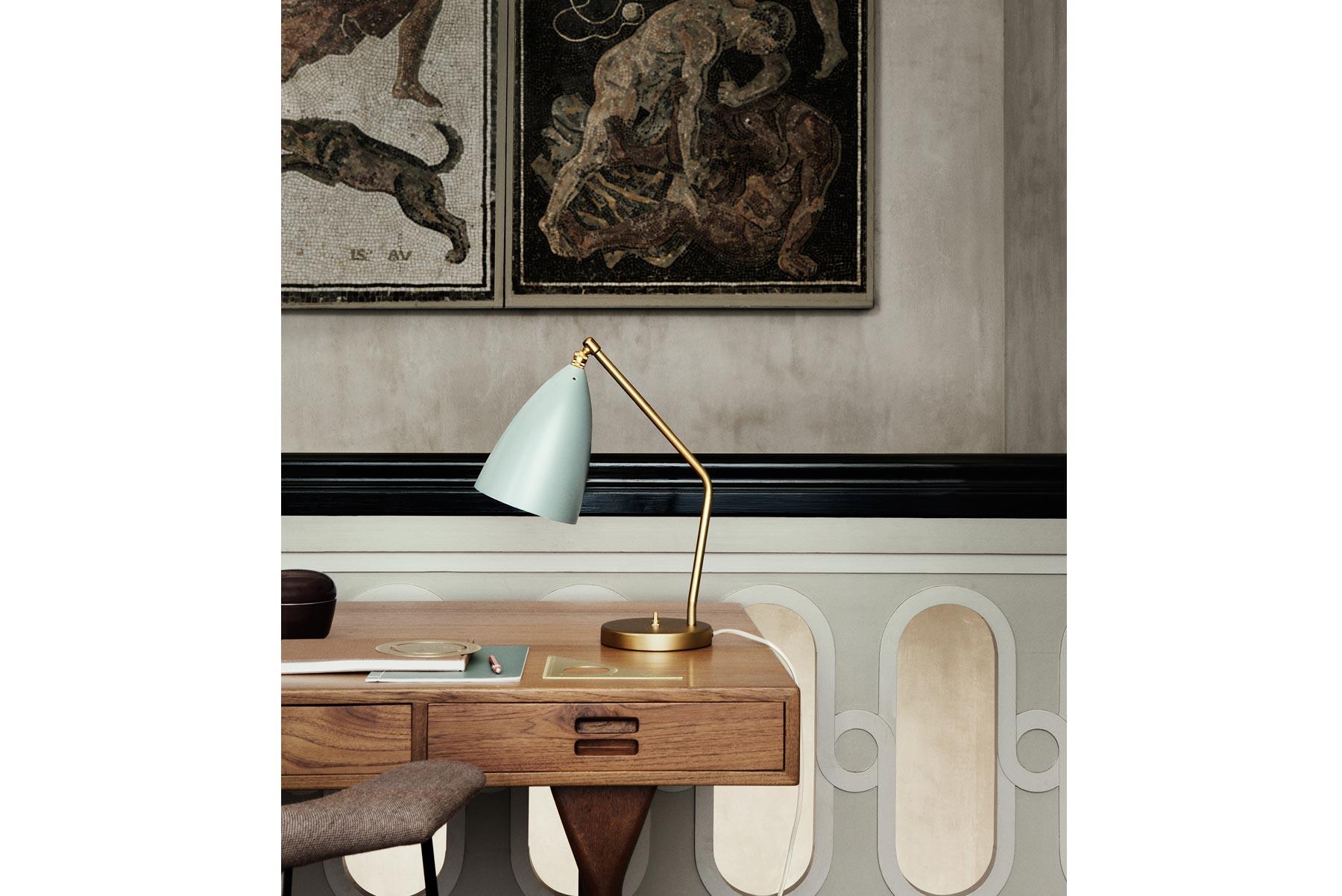 Brass Greta Grossman Grasshopper Table Lamp, Anthracite Grey For Sale