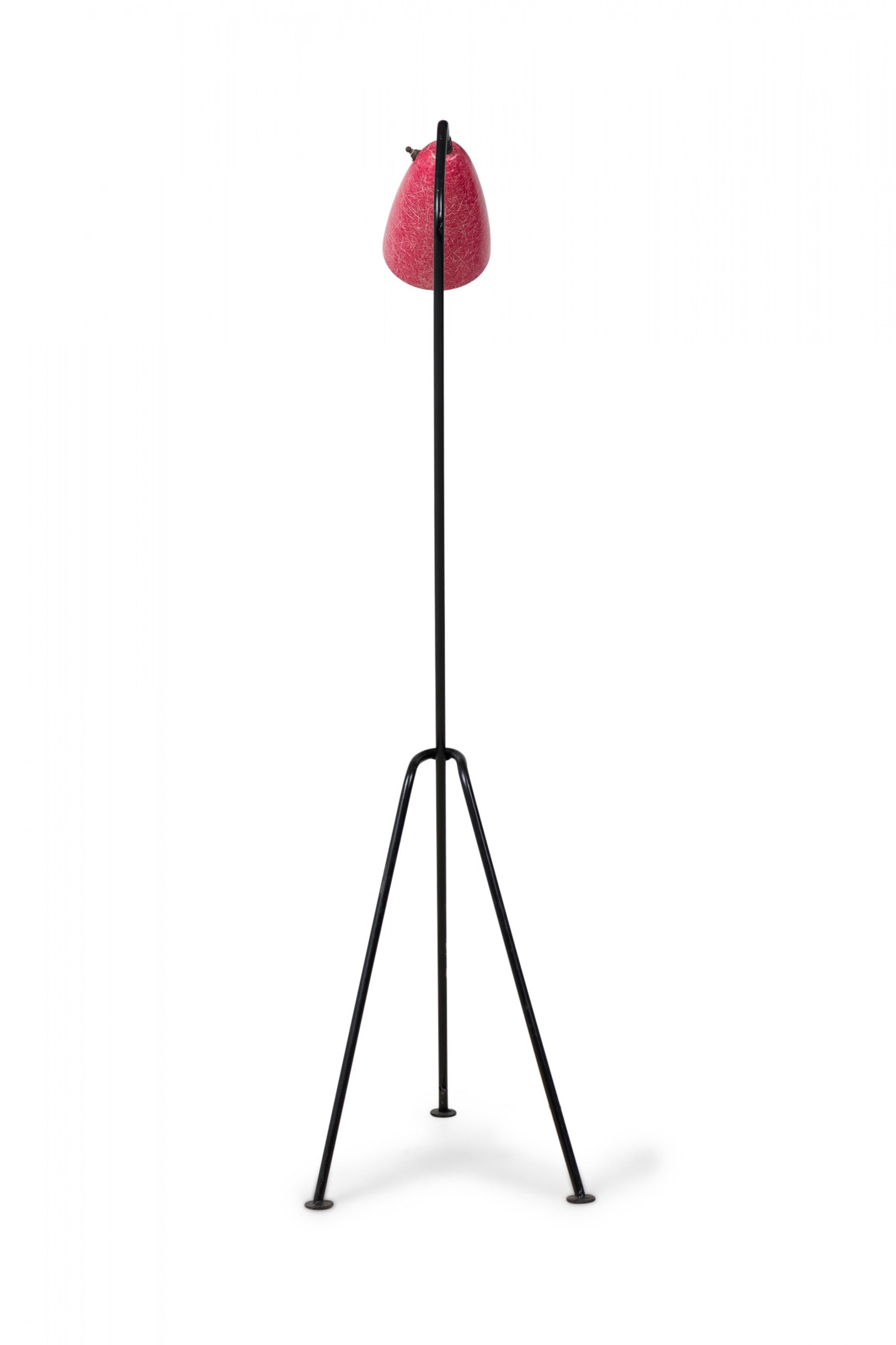 Greta Grossman Midcentury American Grasshopper Red Floor Lamp In Good Condition For Sale In New York, NY