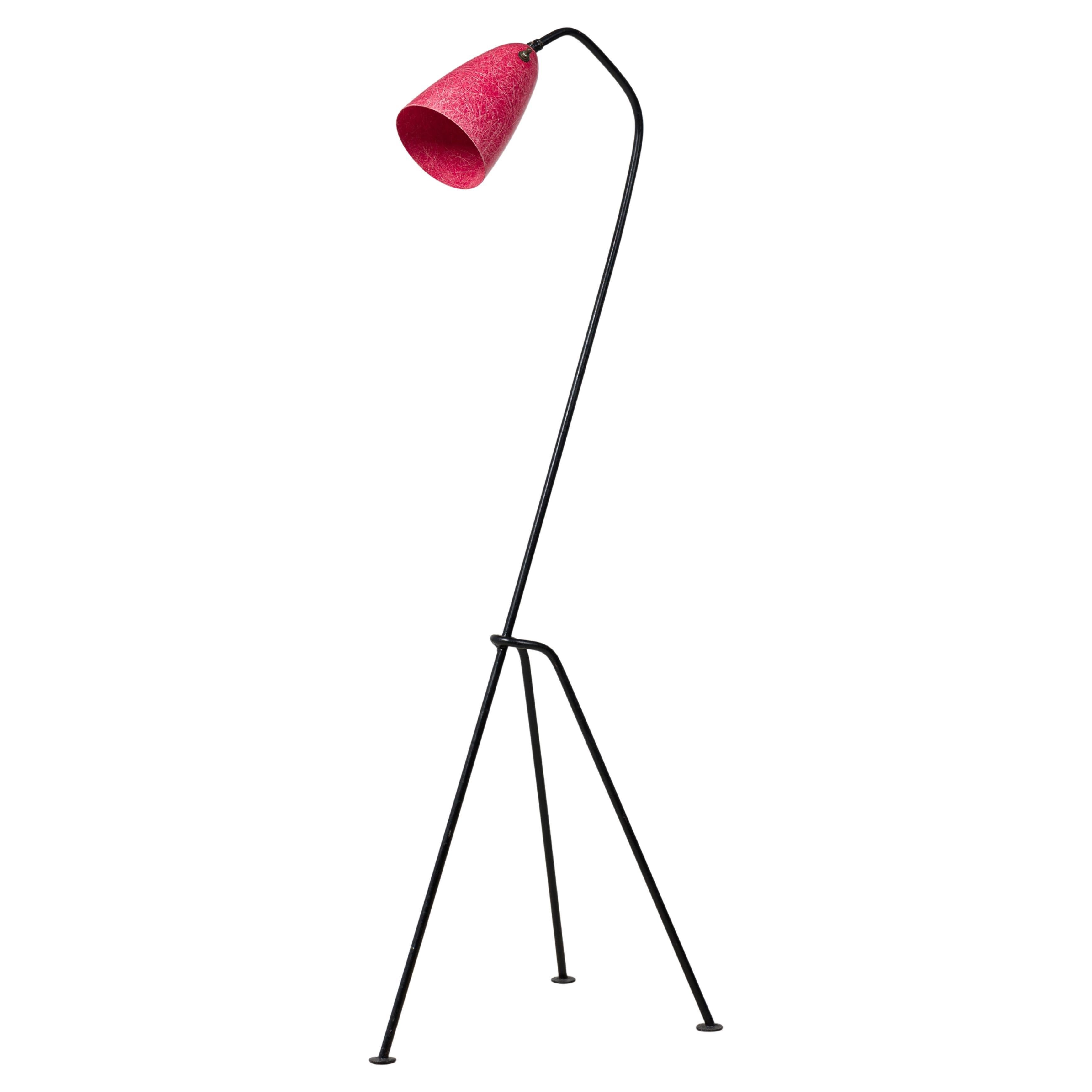 Greta Grossman Midcentury American Grasshopper Red Floor Lamp