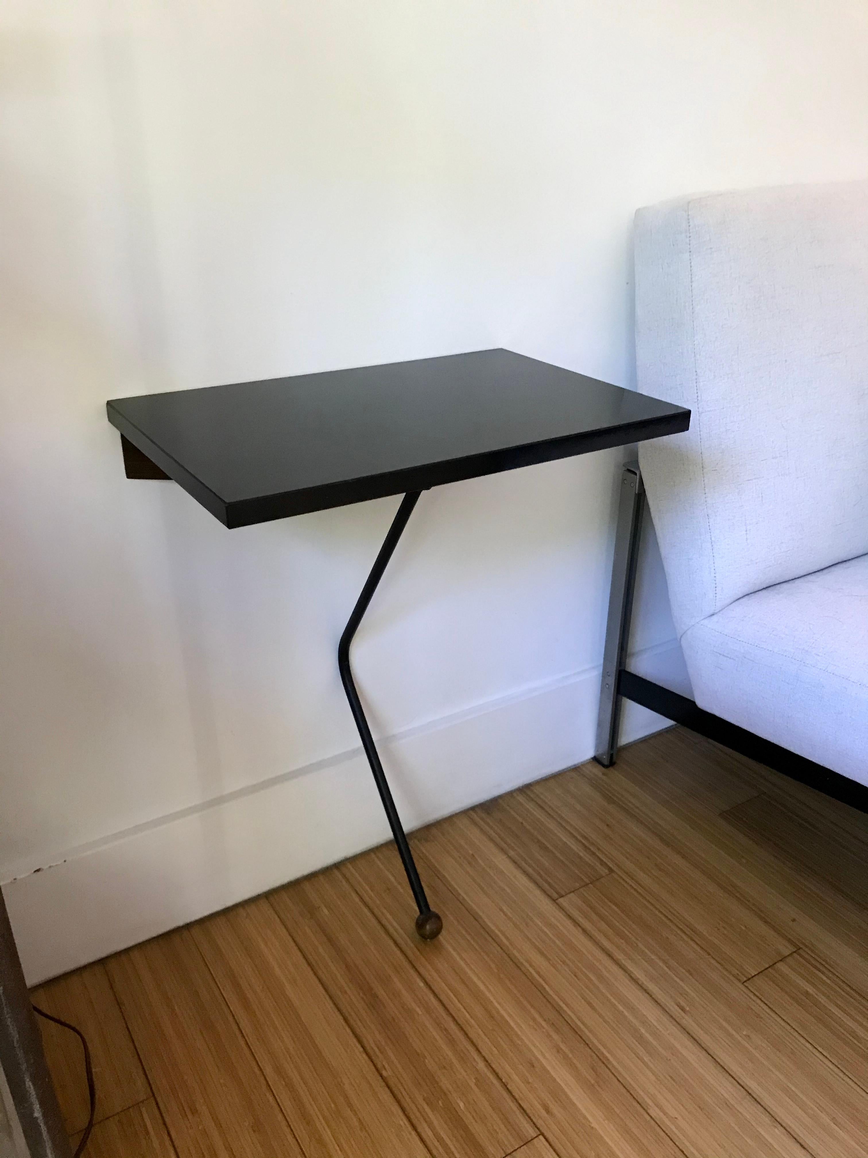 Mid-Century Modern Greta Grossman One Leg Iron End Tables for Headboard  For Sale