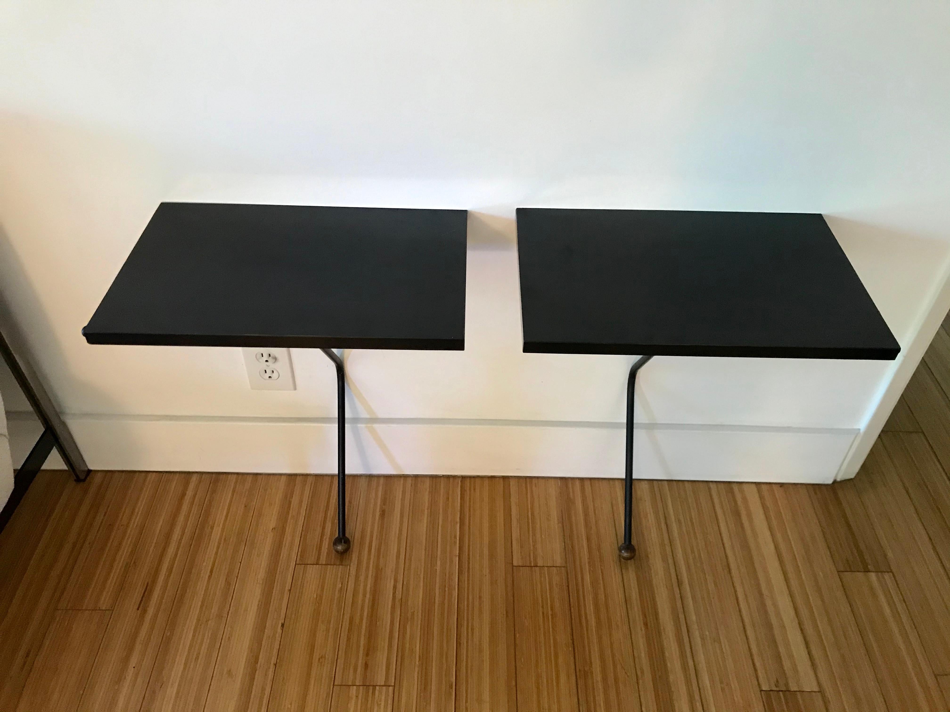 20th Century Greta Grossman One Leg Iron End Tables for Headboard  For Sale