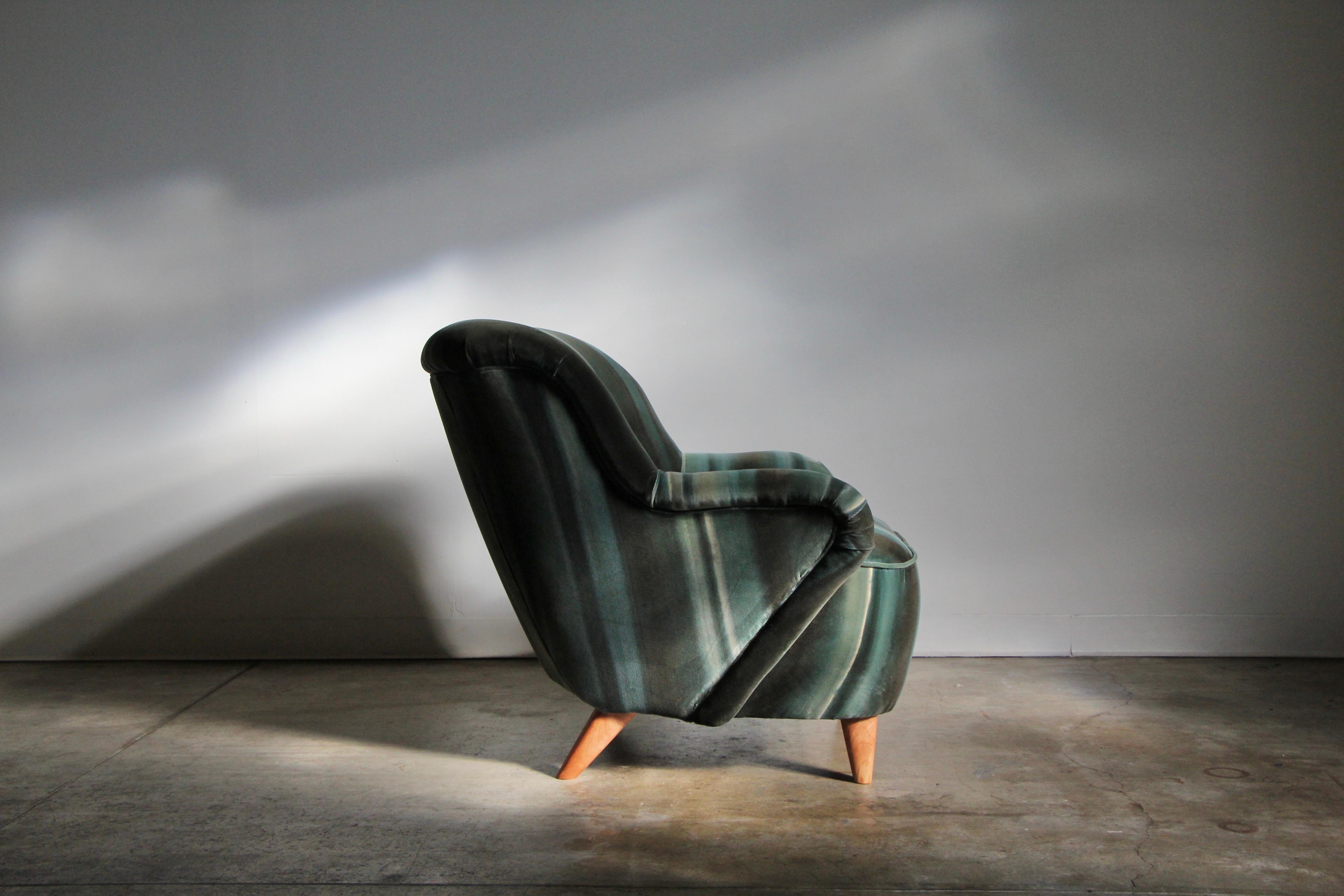 American Greta Grossman Rare Velvet Lounge Chair for Barker Brothers, 1940s For Sale
