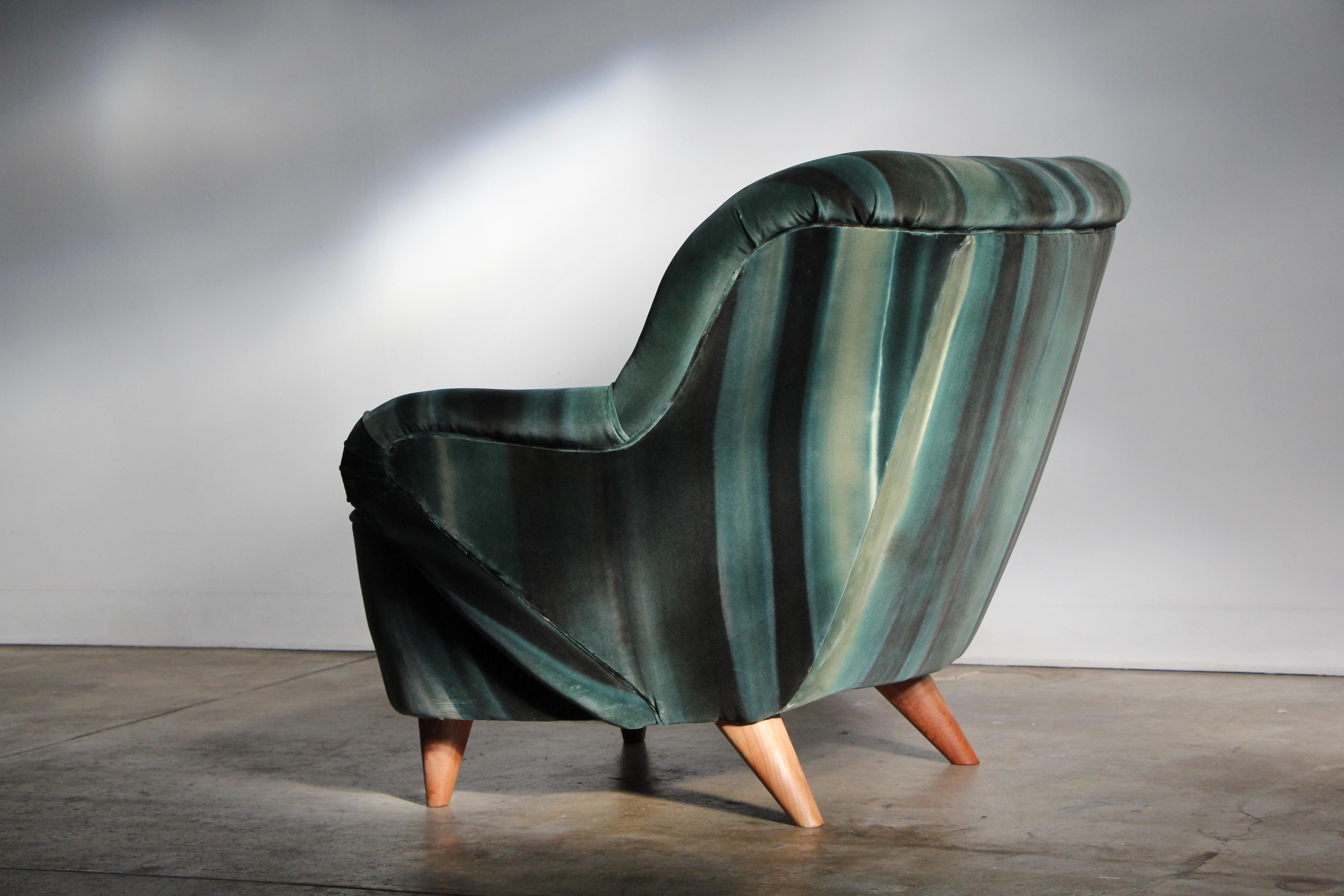 Mid-20th Century Greta Grossman Rare Velvet Lounge Chair for Barker Brothers, 1940s For Sale