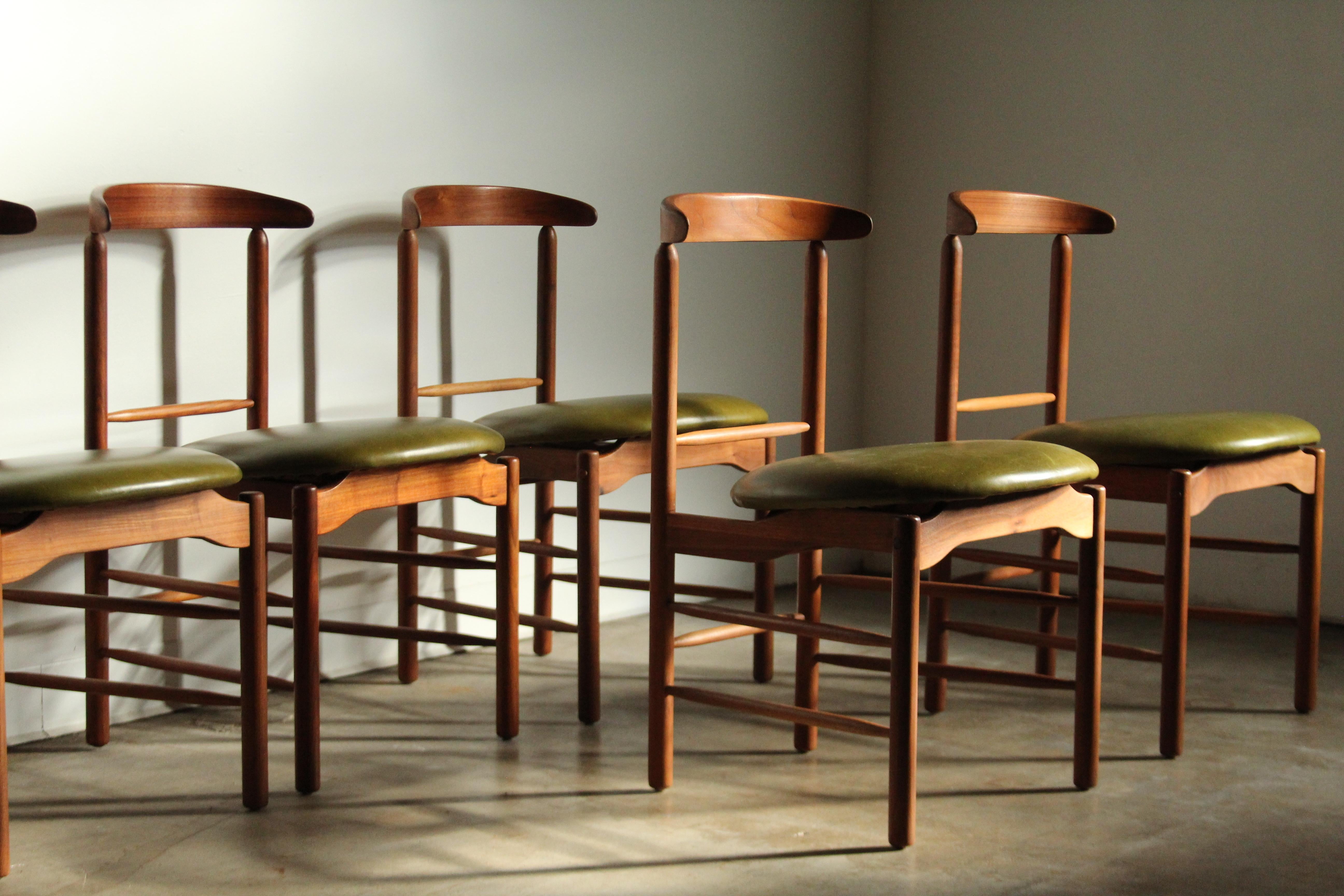 Mid-Century Modern Greta Grossman Walnut and Leather Dining Chairs for Glenn of California, 1950s
