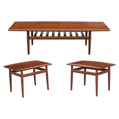 Greta Jalk for Glostrup Teak Side and Coffee Table Set with Curved Edges