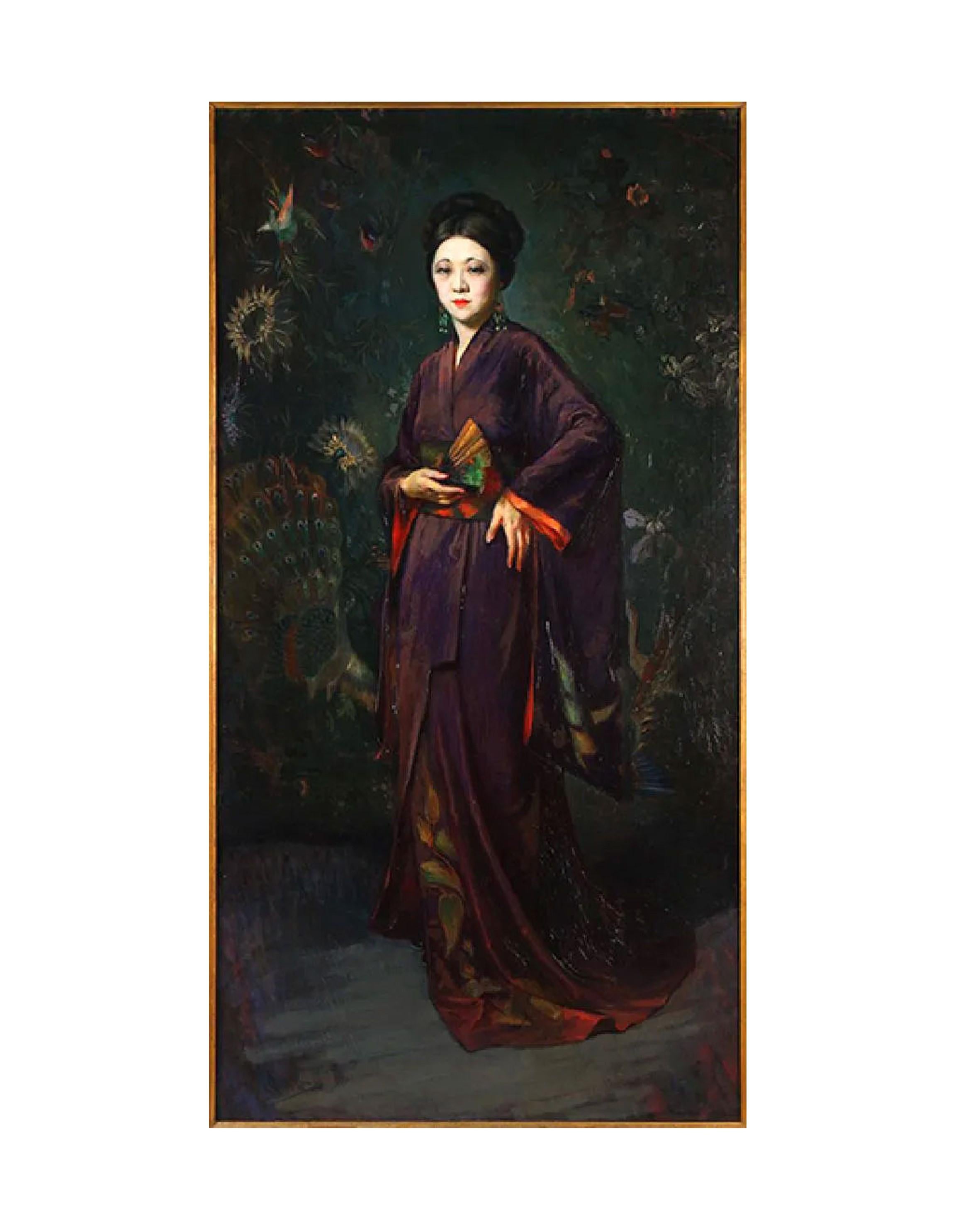 Our very large, full-length portrait of a distinguished Japanese lady in kimono was painted by Greta Kempton (Austrian-American, 1903-1991), famous for her portraiture and role as the official White House painter under President Harry S. Truman.