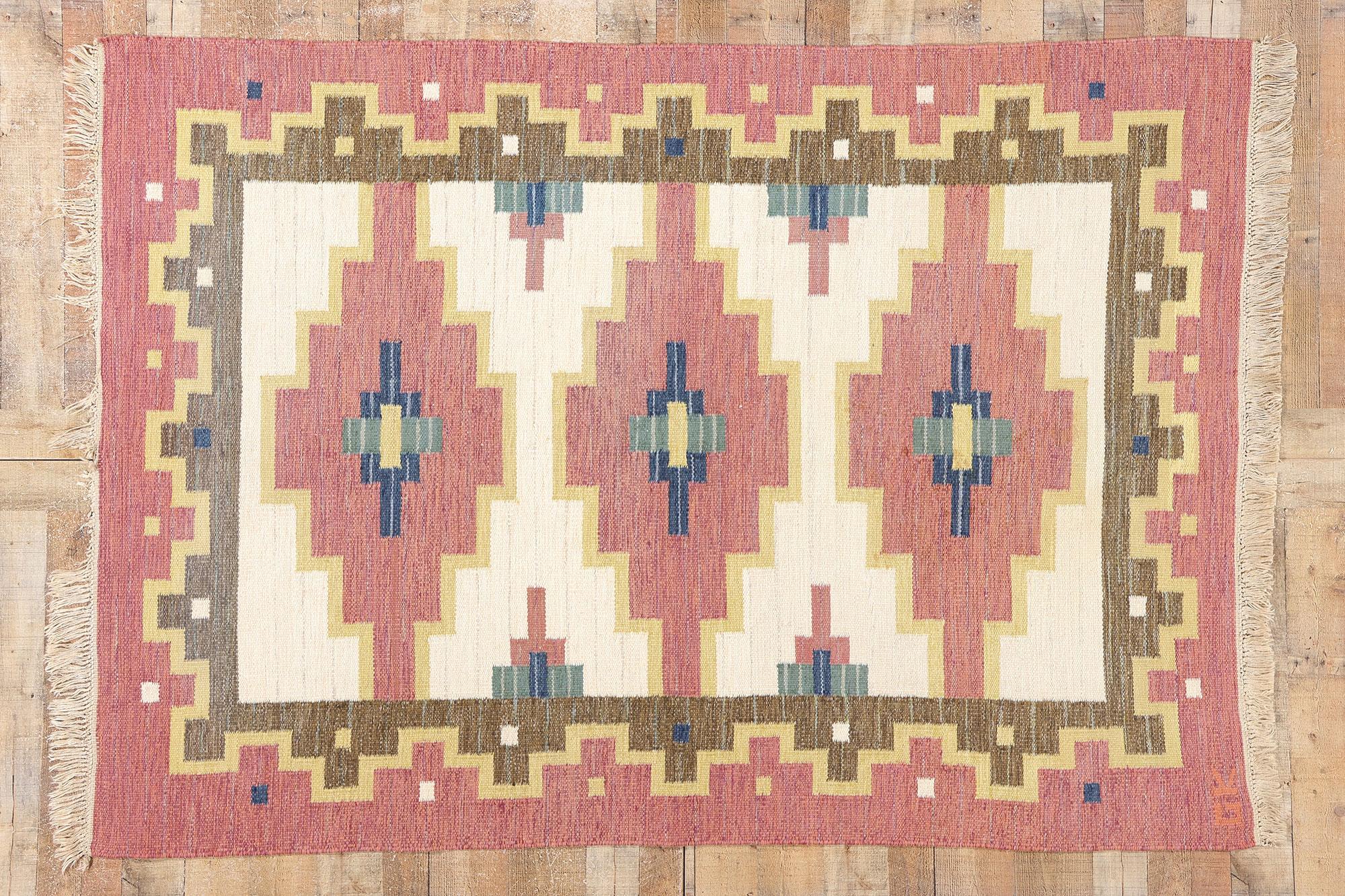 Tappeto Greta Kruse Vintage Svedese Rosa Scandinavo Röllakan in vendita 3