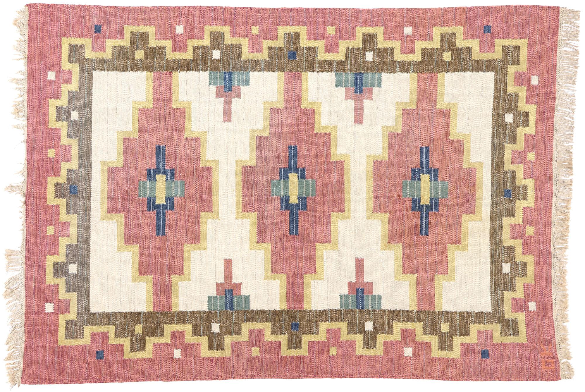 Tappeto Greta Kruse Vintage Svedese Rosa Scandinavo Röllakan in vendita 4