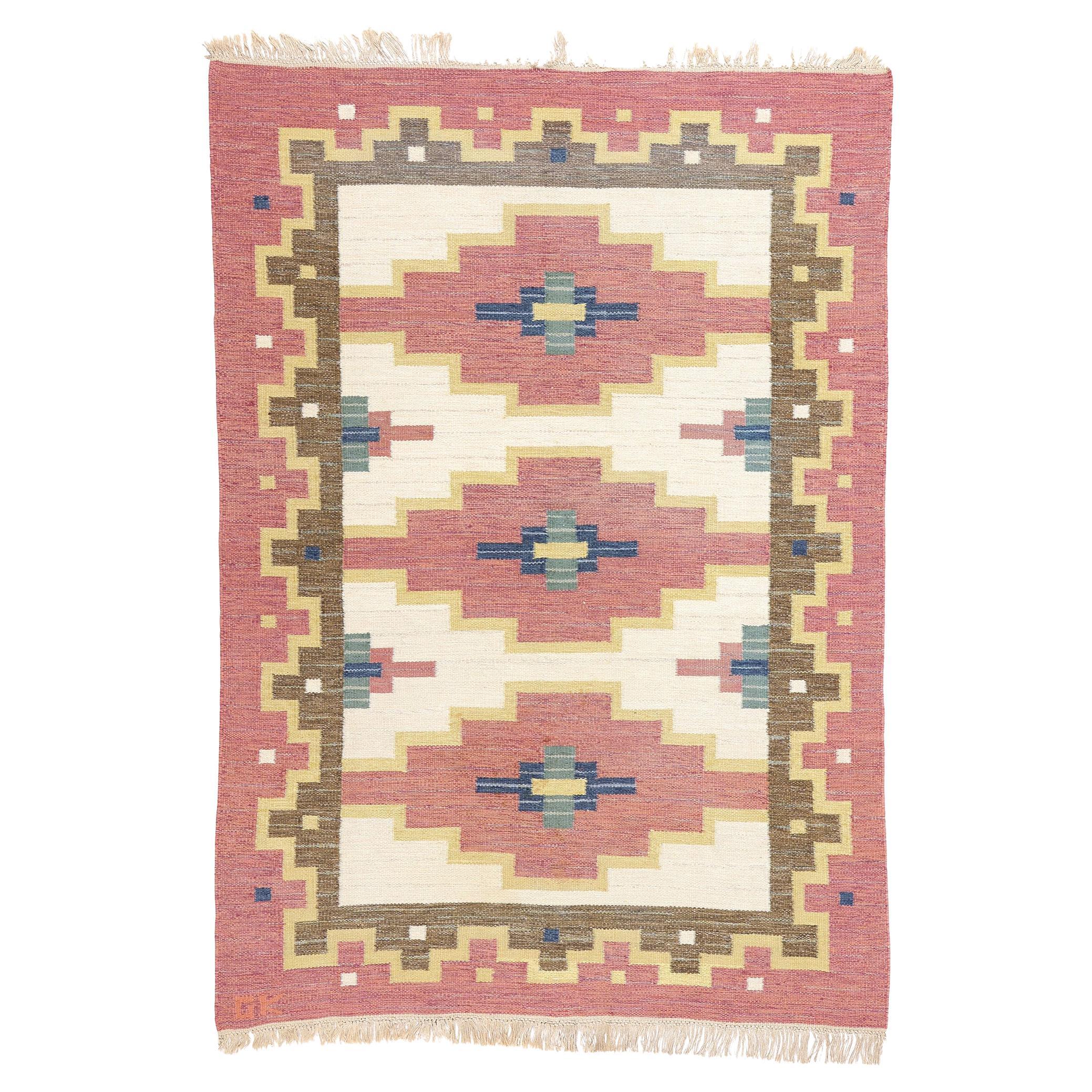 Greta Kruse Vintage Swedish Pink Scandinavian Röllakan Rug