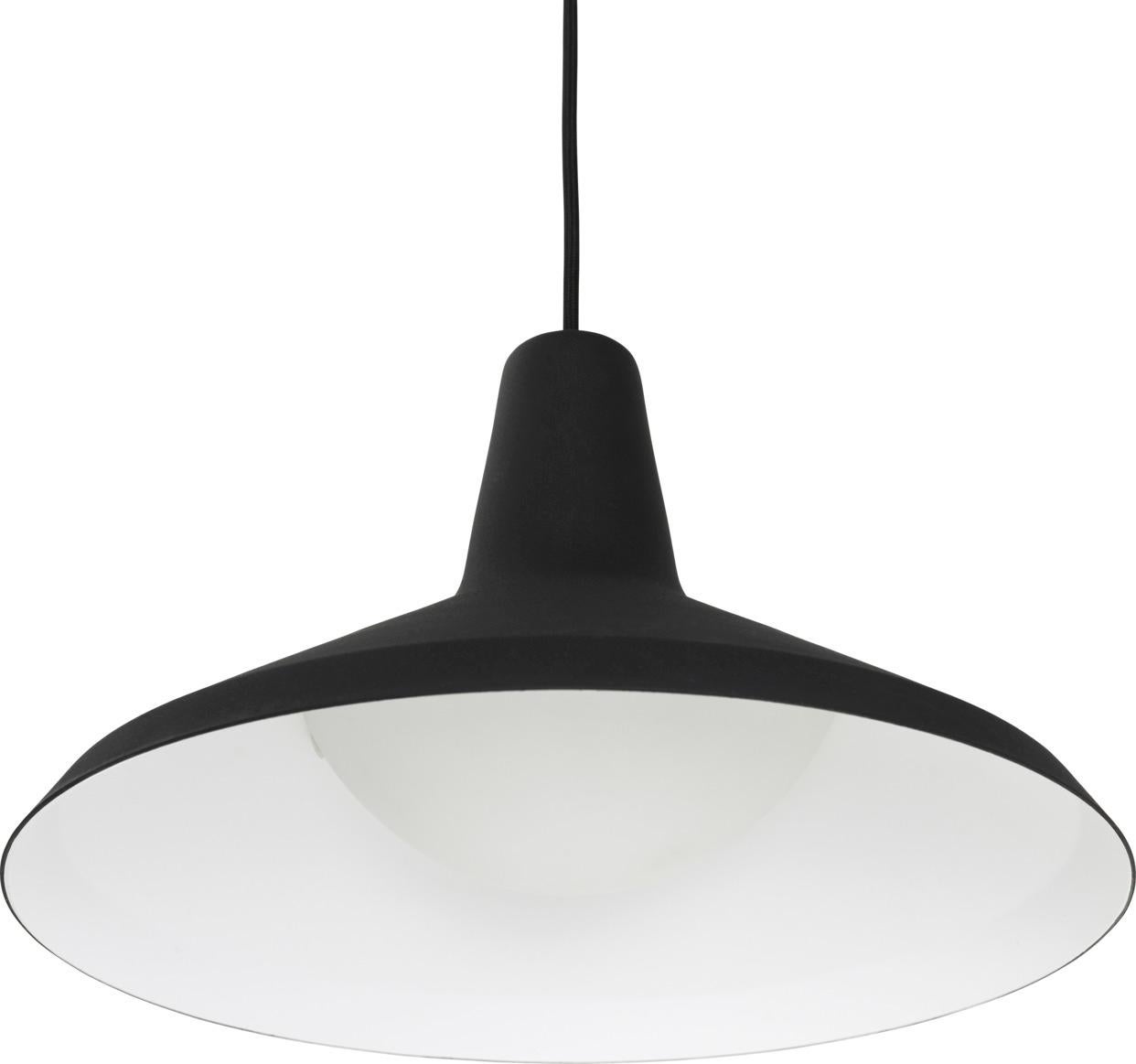 Die G-10 Pendelleuchte wurde in den 1950er Jahren von Greta M. Grossman entworfen und ist ein weiteres unentdecktes Design von ihr. Die Pendelleuchte zeichnet sich durch ihren industriellen Look mit rauem Lampenschirm und klaren Linien aus, hat aber