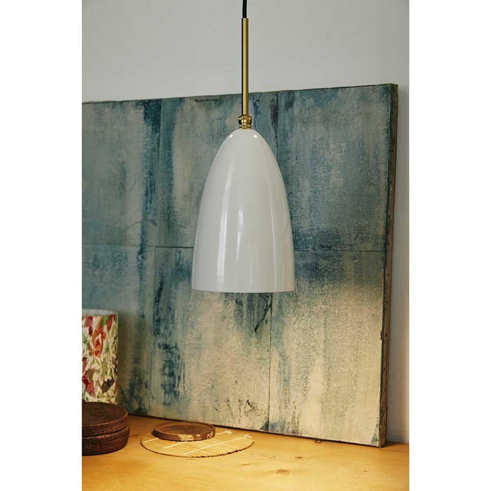 Mid-Century Modern Greta M. Grossman Grashoppa Pendant Glossy Alabaster White for GUBI For Sale
