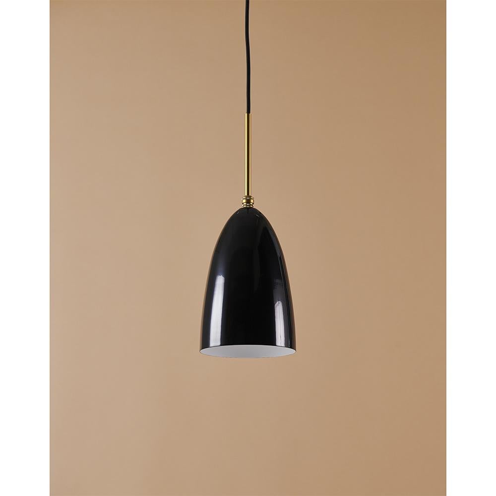 Mid-Century Modern Greta M. Grossman Grashoppa Pendant Glossy Black for GUBI For Sale
