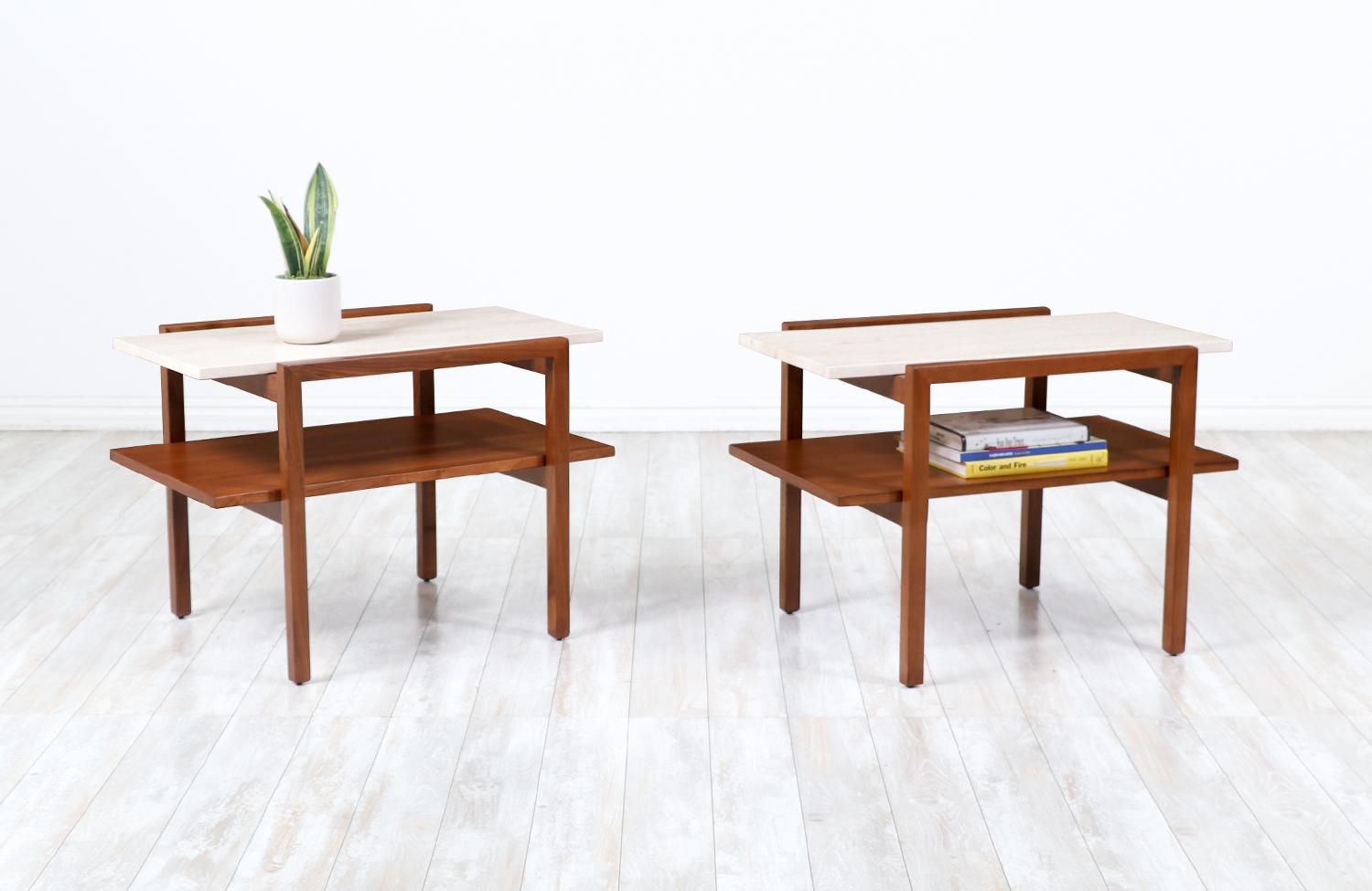 Mid-Century Modern Greta M. Grossman Side Tables with Travertine Tops for Glenn of California For Sale