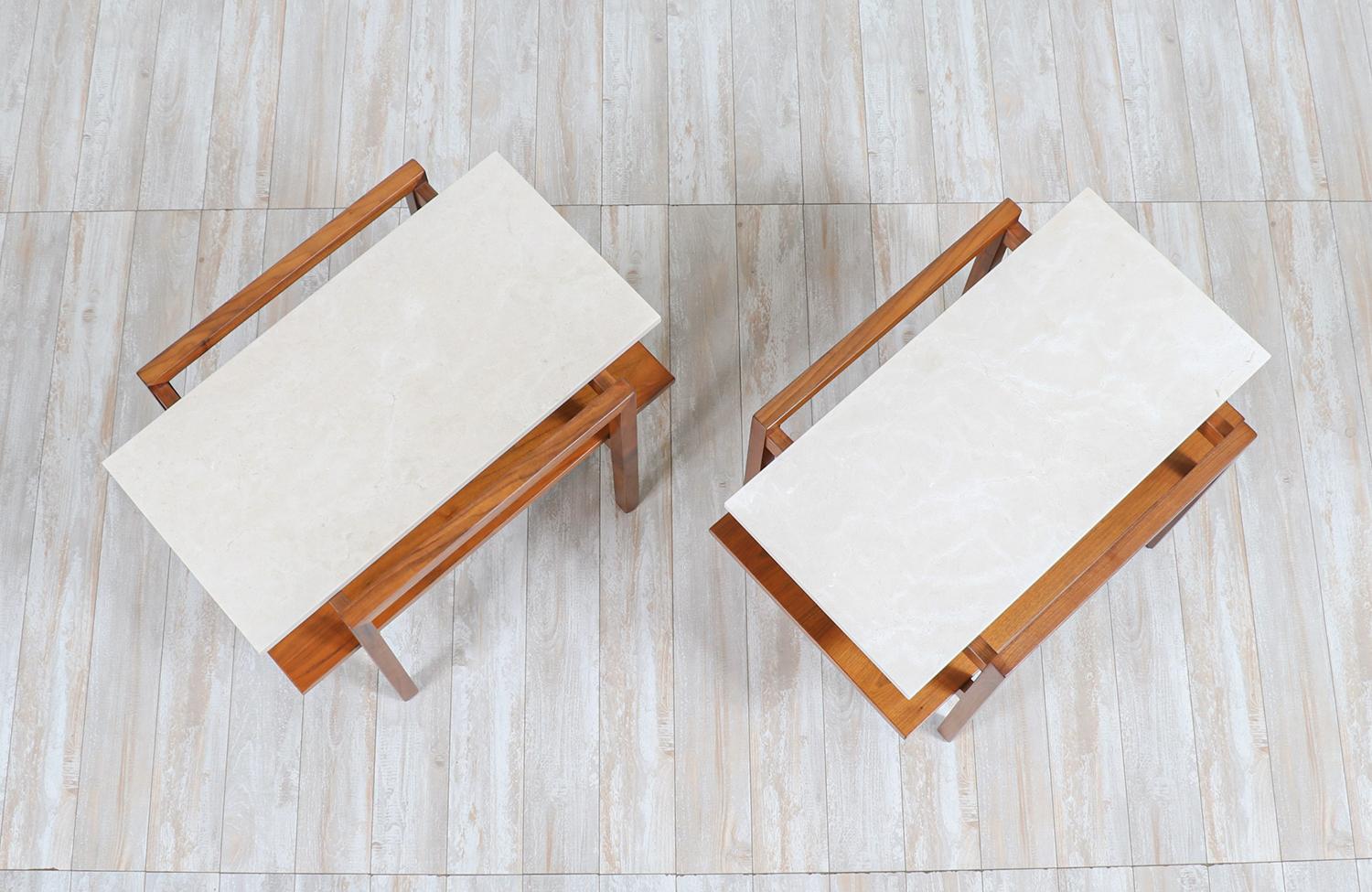Greta M. Grossman Two-Tier Side Tables with Marble Tops for Glenn of California 1