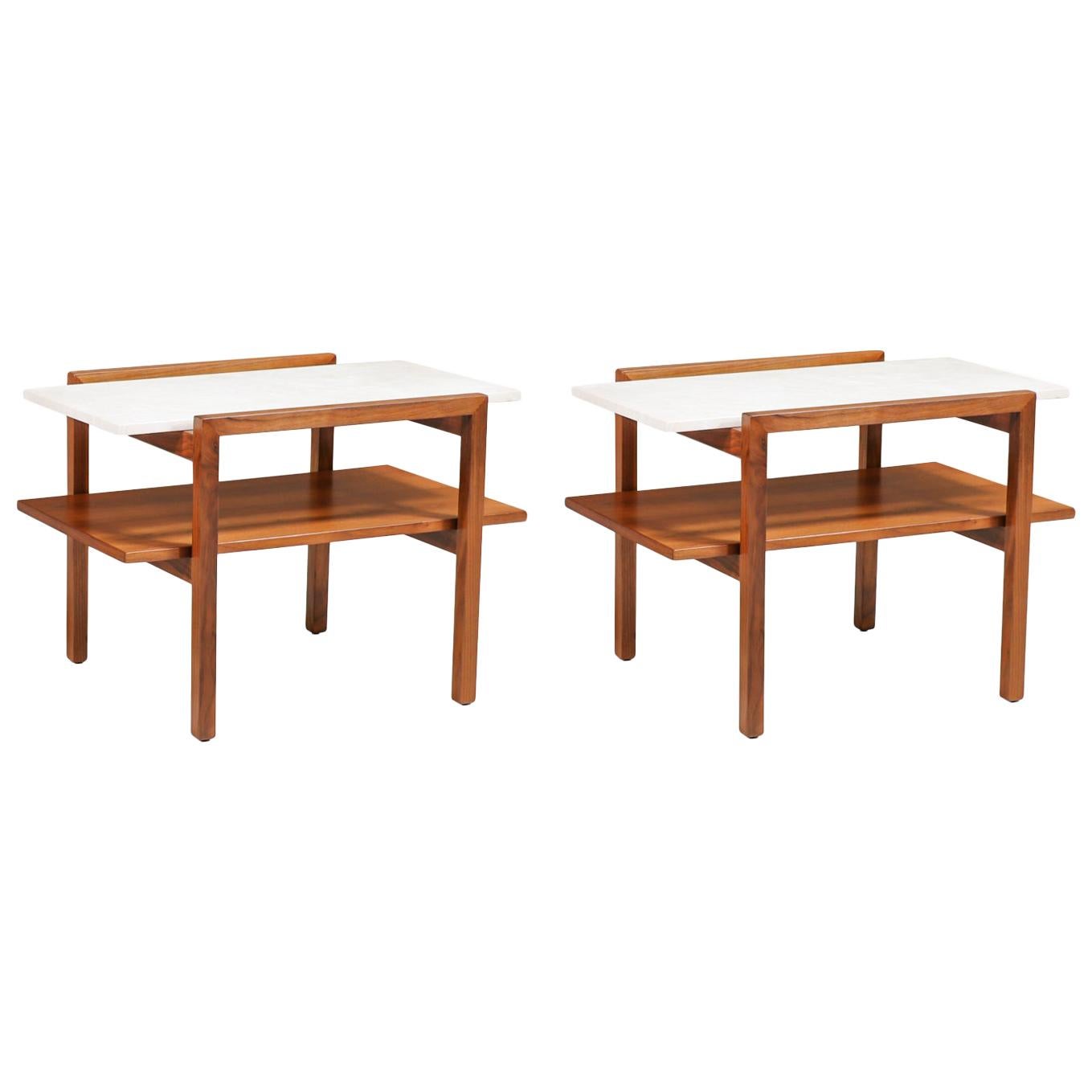 Greta M. Grossman Two-Tier Side Tables with Marble Tops for Glenn of California